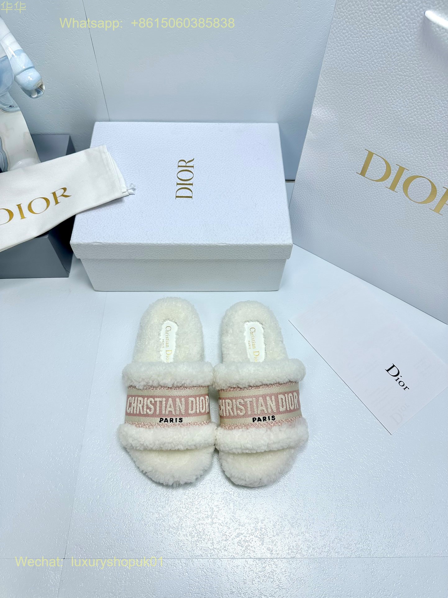 Christian Dior Wool Fur Shearling Slides Women Shoes