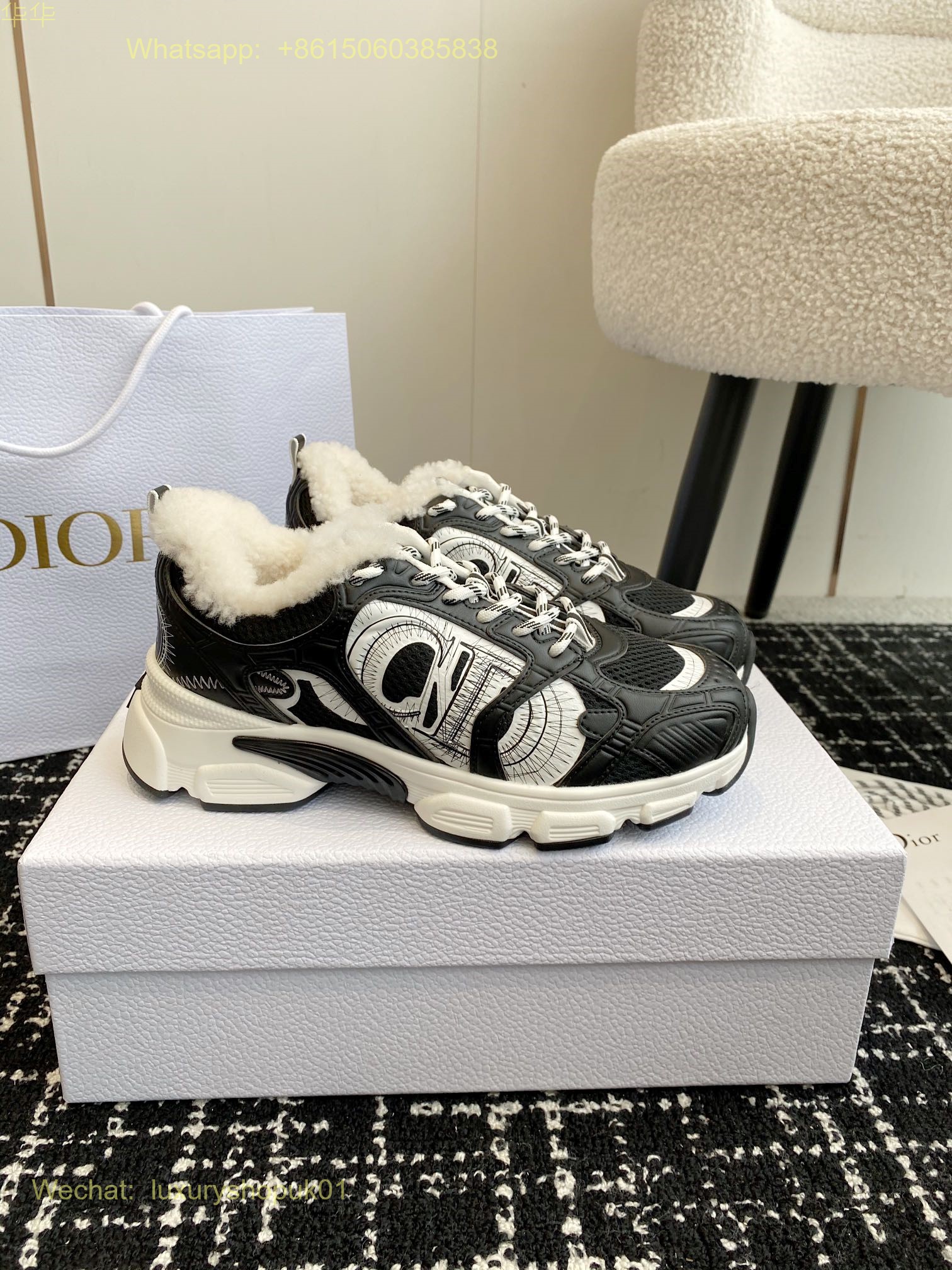 Nike Dior Chrono Fur shearling Sneaker Women Mens Shoes