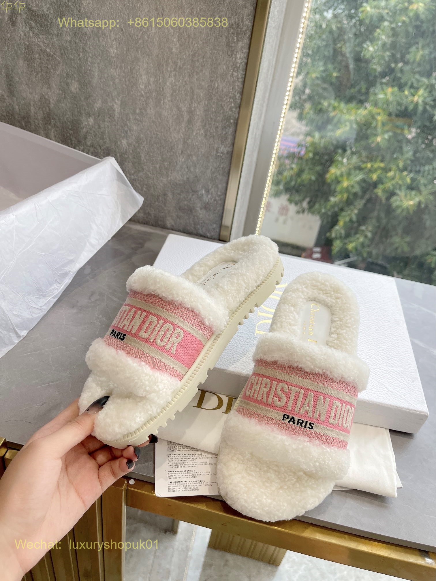 Christian Dior Wool Fur Shearling Slides Women Shoes