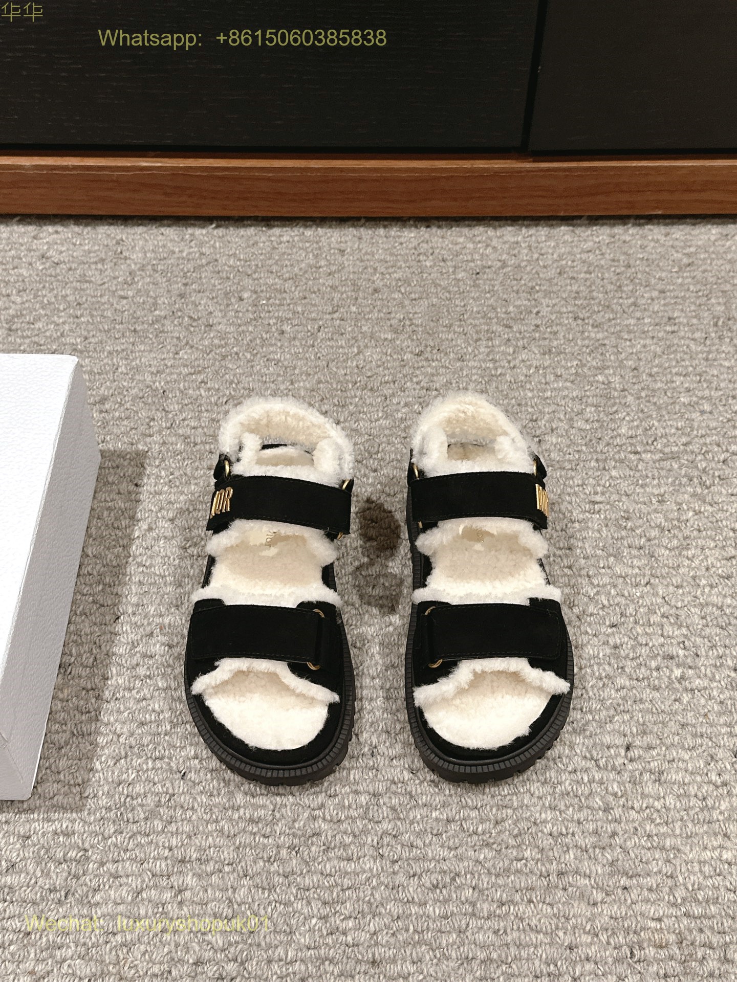 Dior Dioract Open Toe Fur shearling Sandals Women Shoes