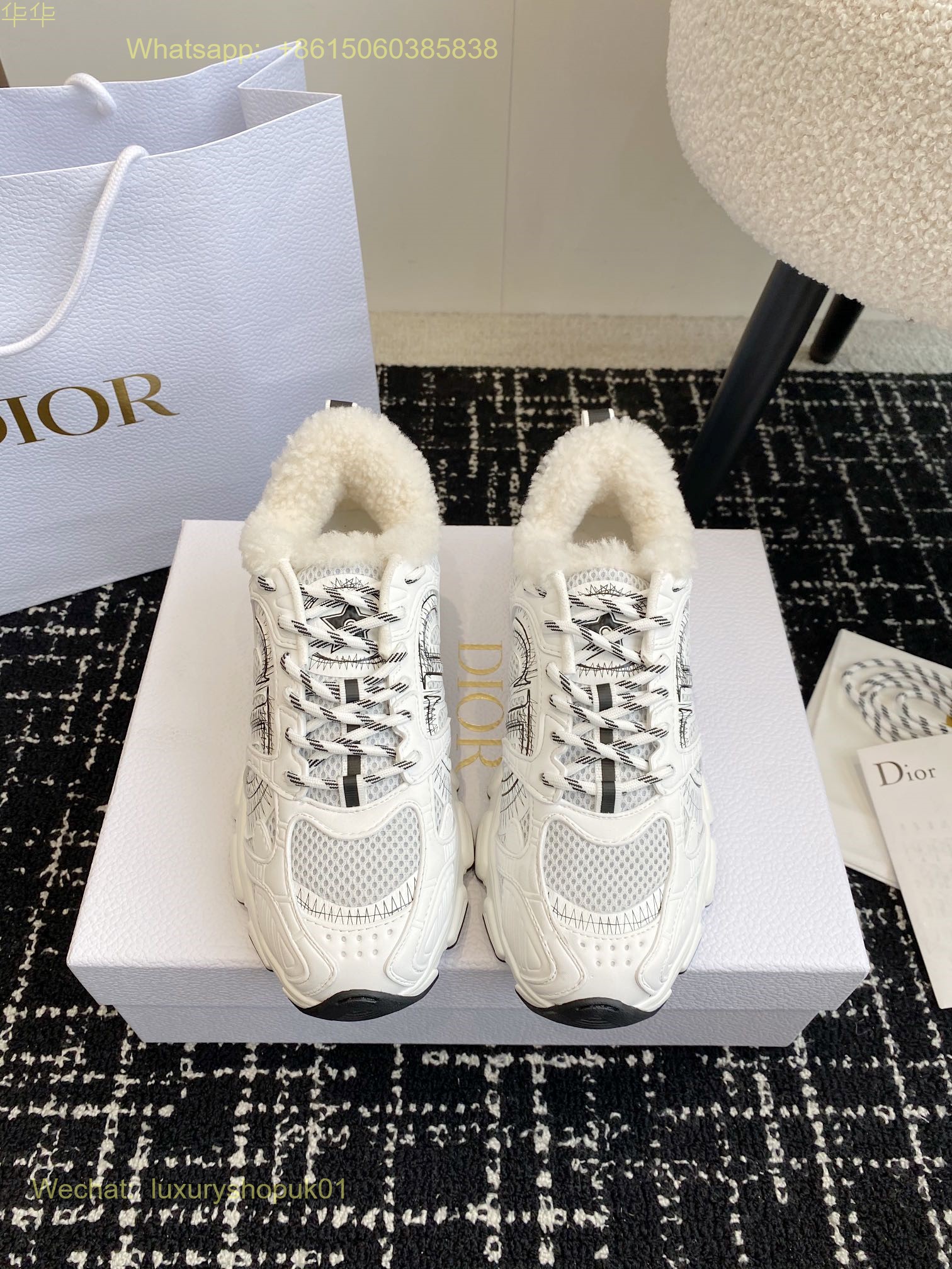 Nike Dior Chrono Fur shearling Sneaker Women Mens Shoes
