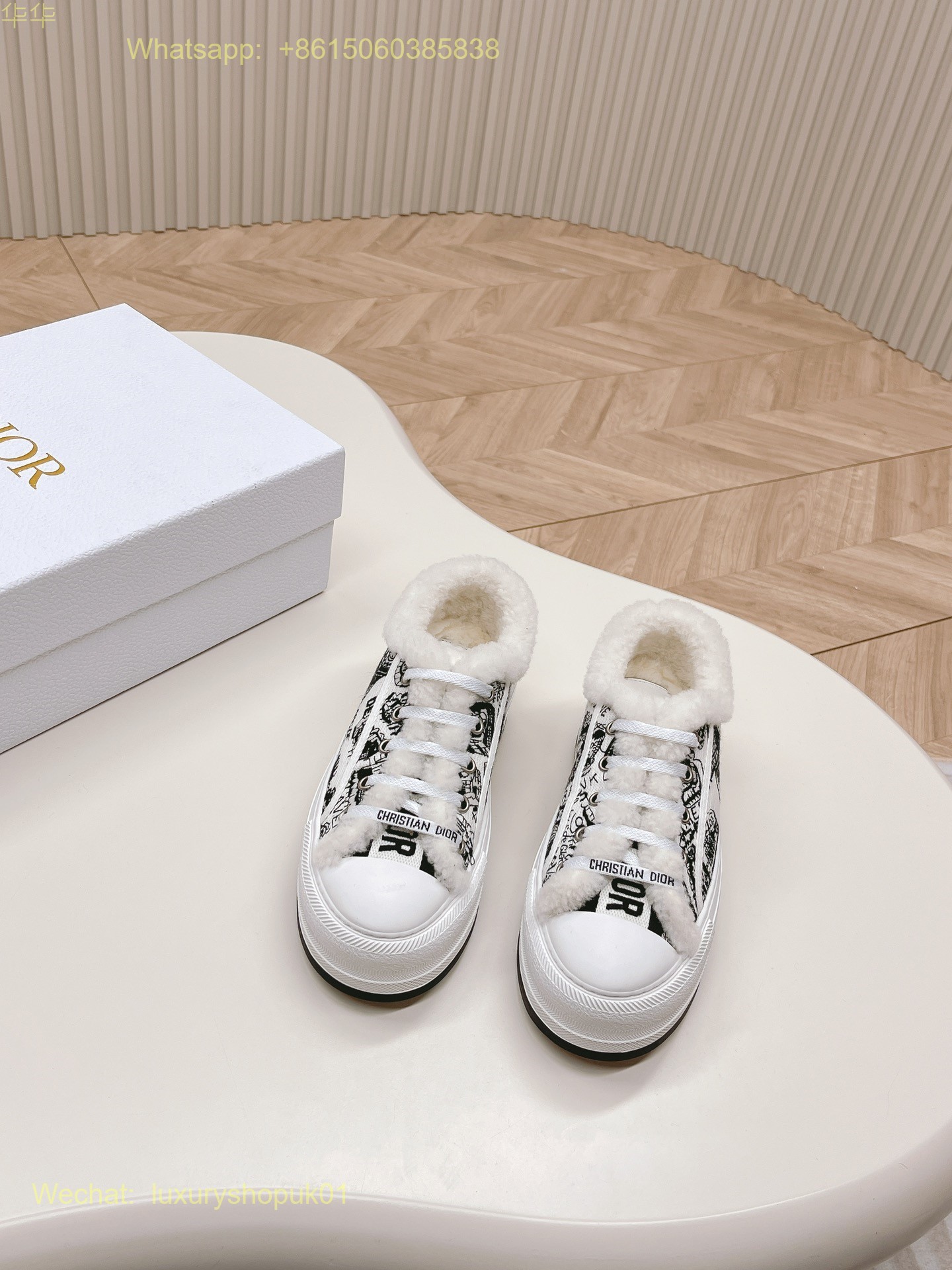 Dior Oblique Fur Shearling Walk'n'Dior Platform Sneaker D-Maior Women Shoes