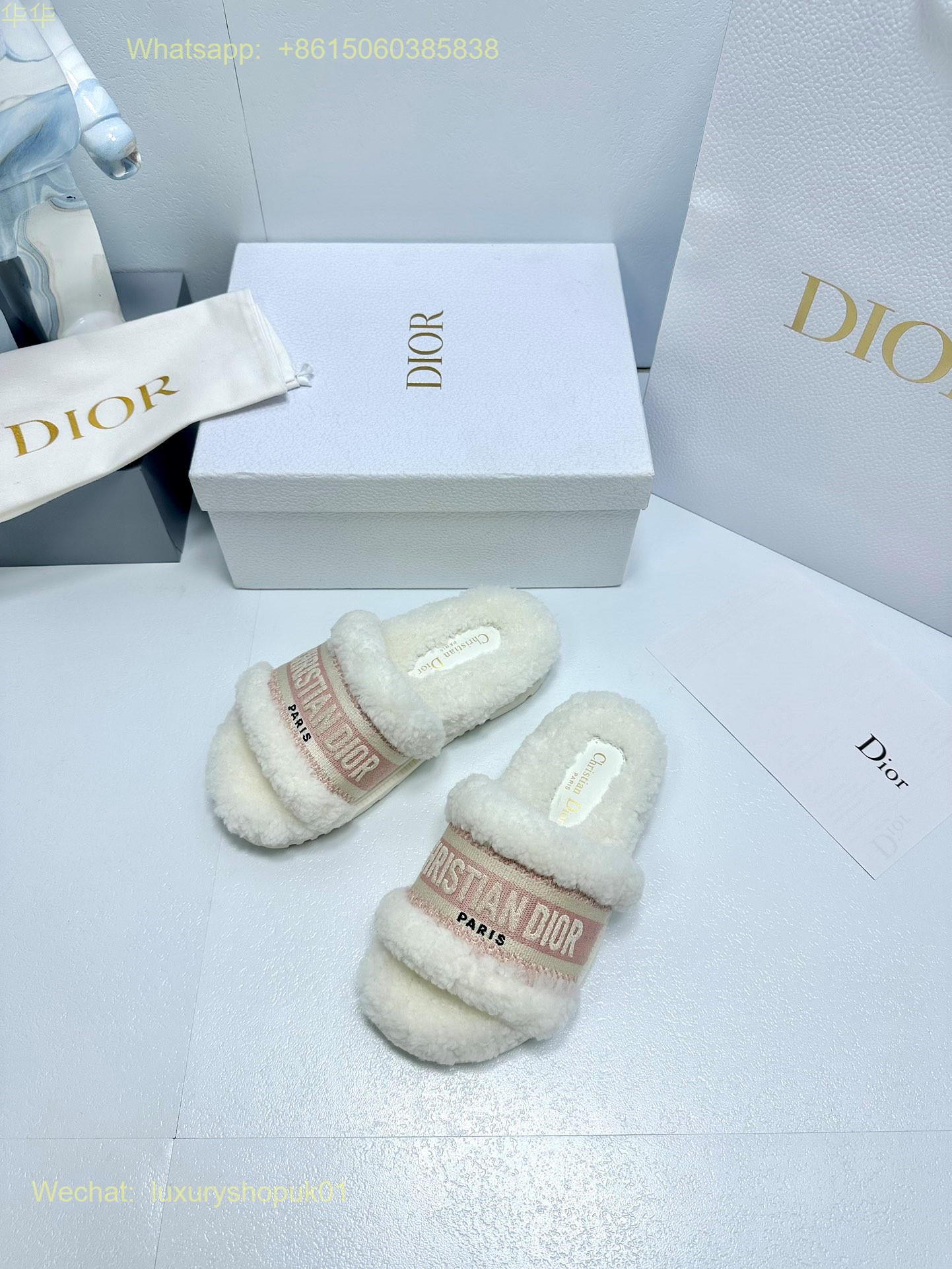Christian Dior Wool Fur Shearling Slides Women Shoes
