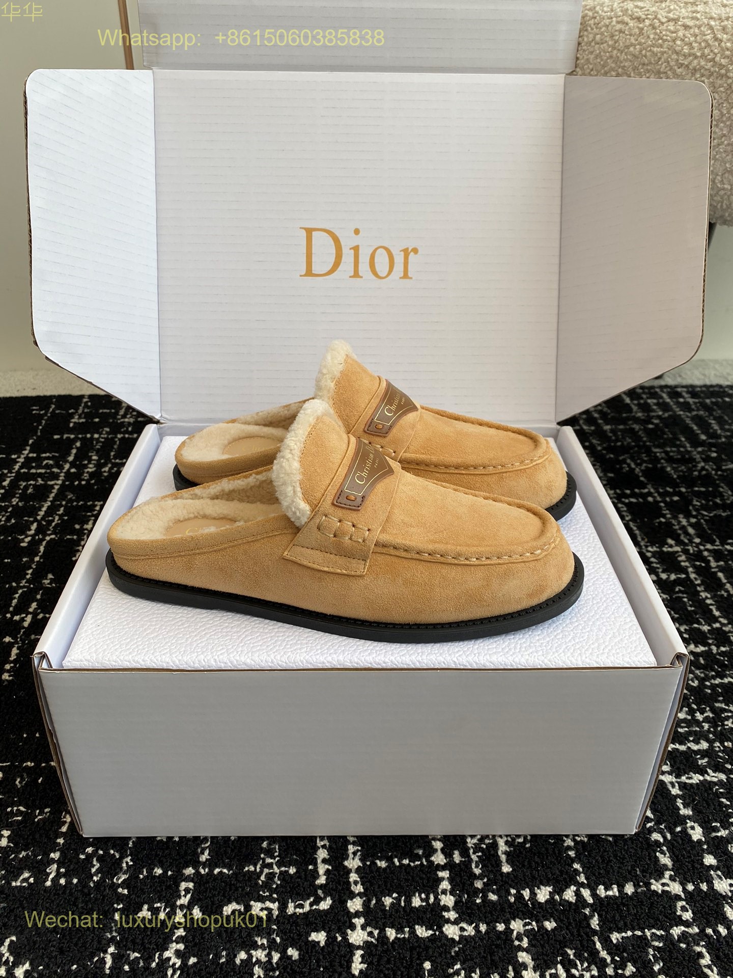 Dior Slip on fur shearling Mule flat slipper Women Shoes
