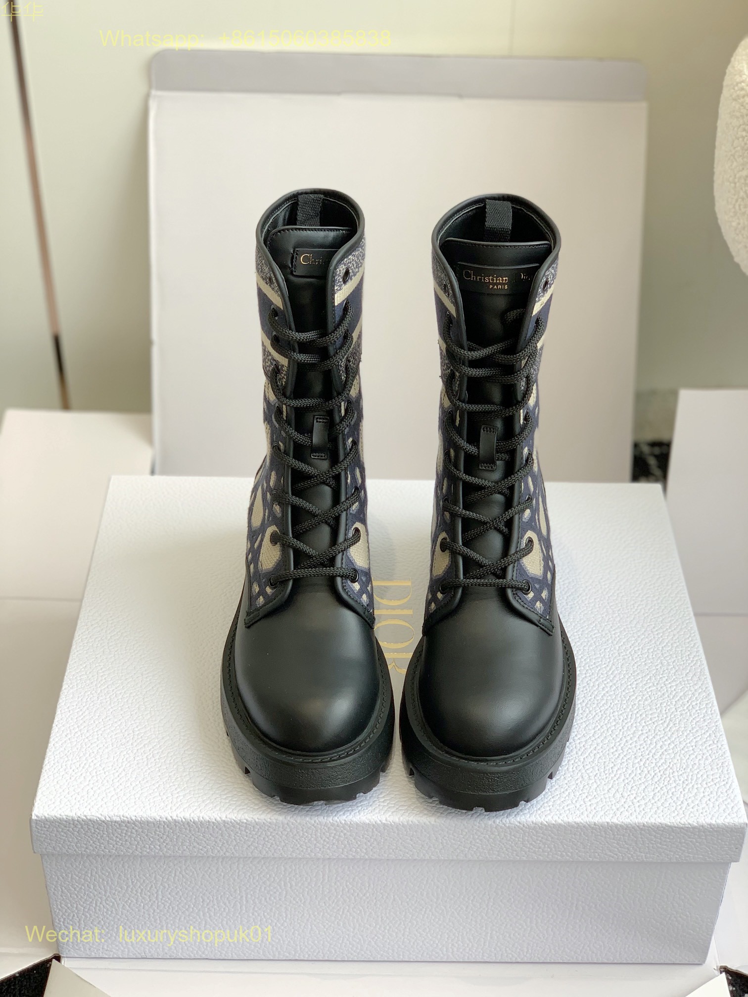 Dior D-Maior Tweed lace up ankle Boots Women Shoes