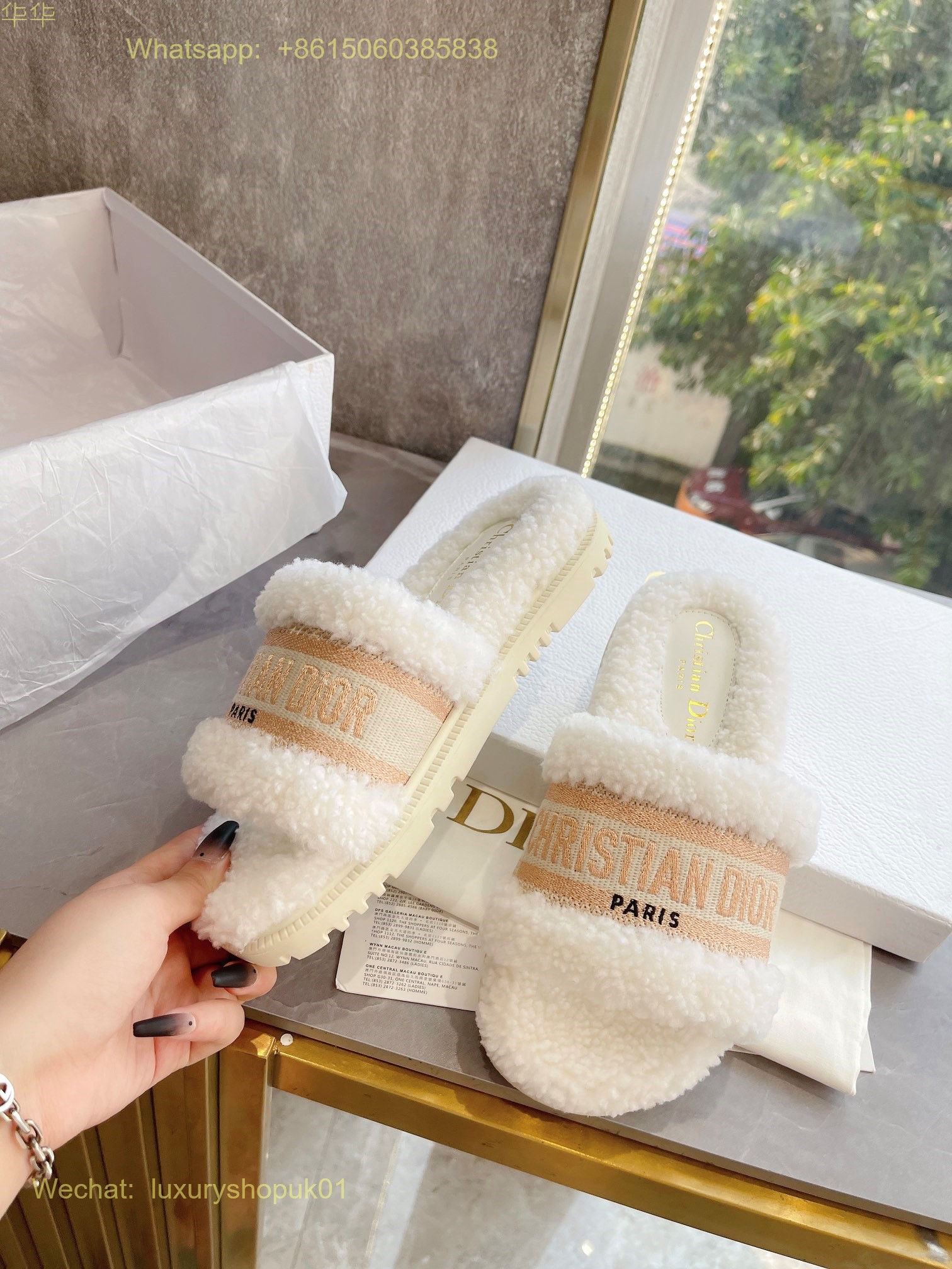 Christian Dior Wool Fur Shearling Slides Women Shoes