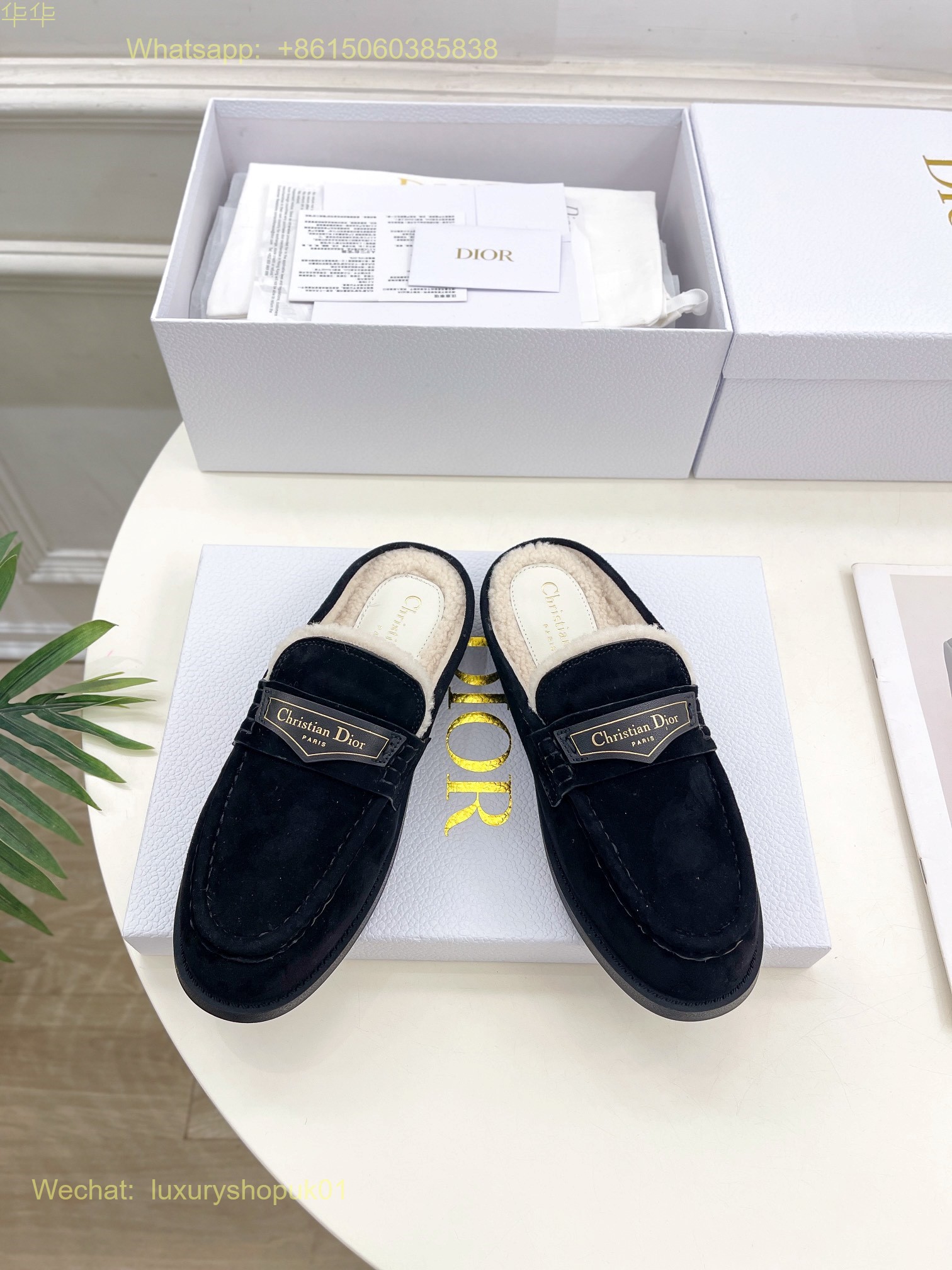 Dior Slip on fur shearling Mule flat slipper Women Shoes