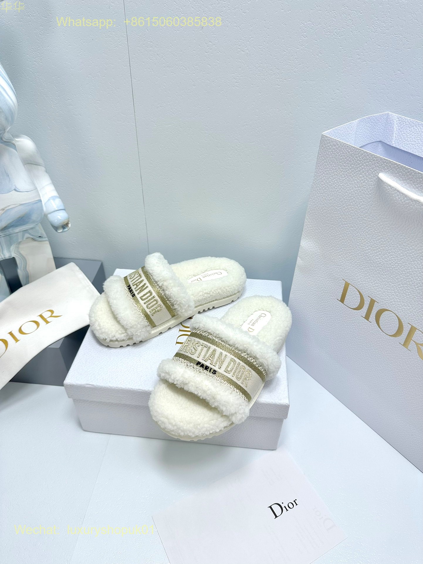 Christian Dior Wool Fur Shearling Slides Women Shoes