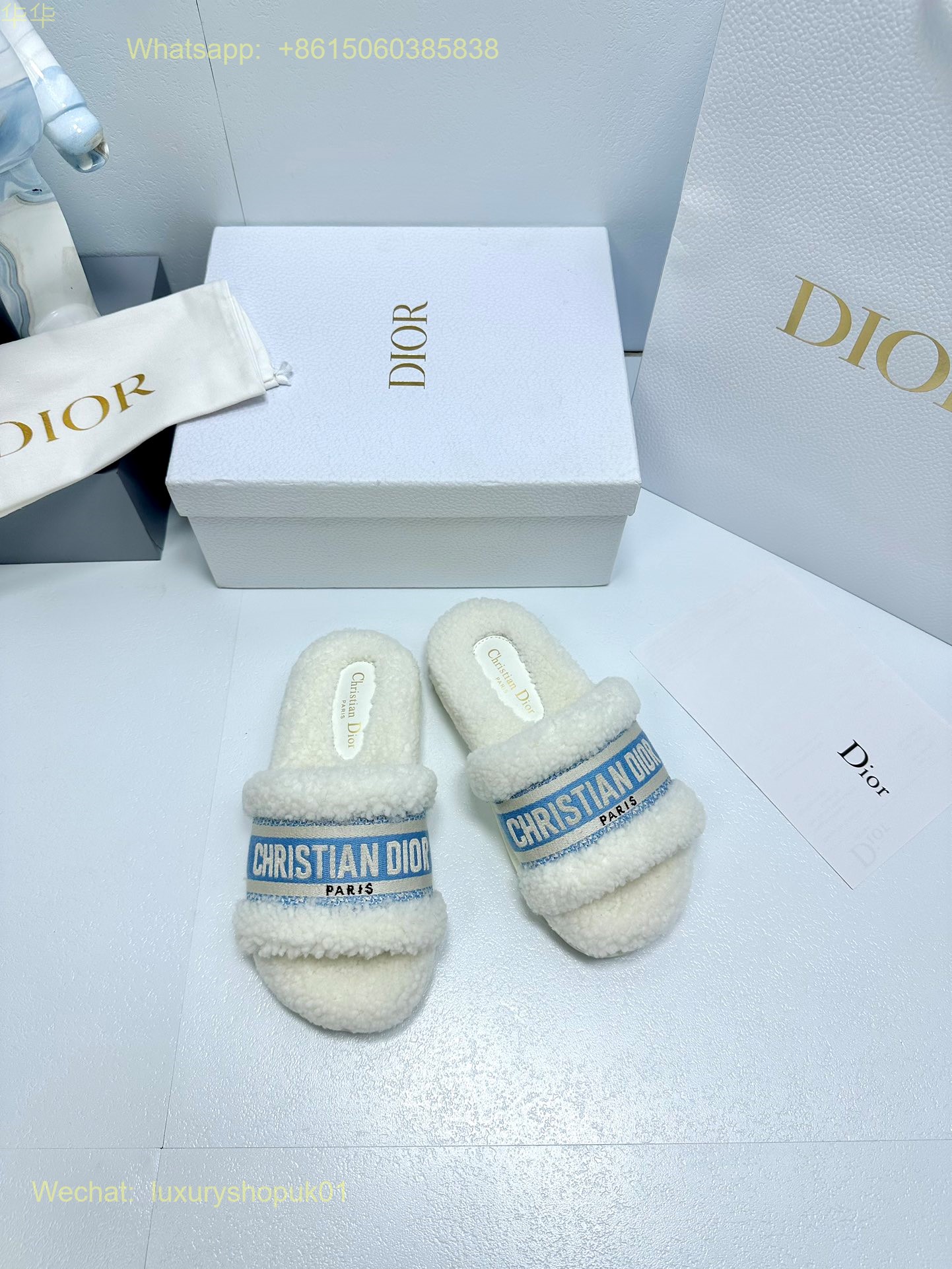Christian Dior Wool Fur Shearling Slides Women Shoes