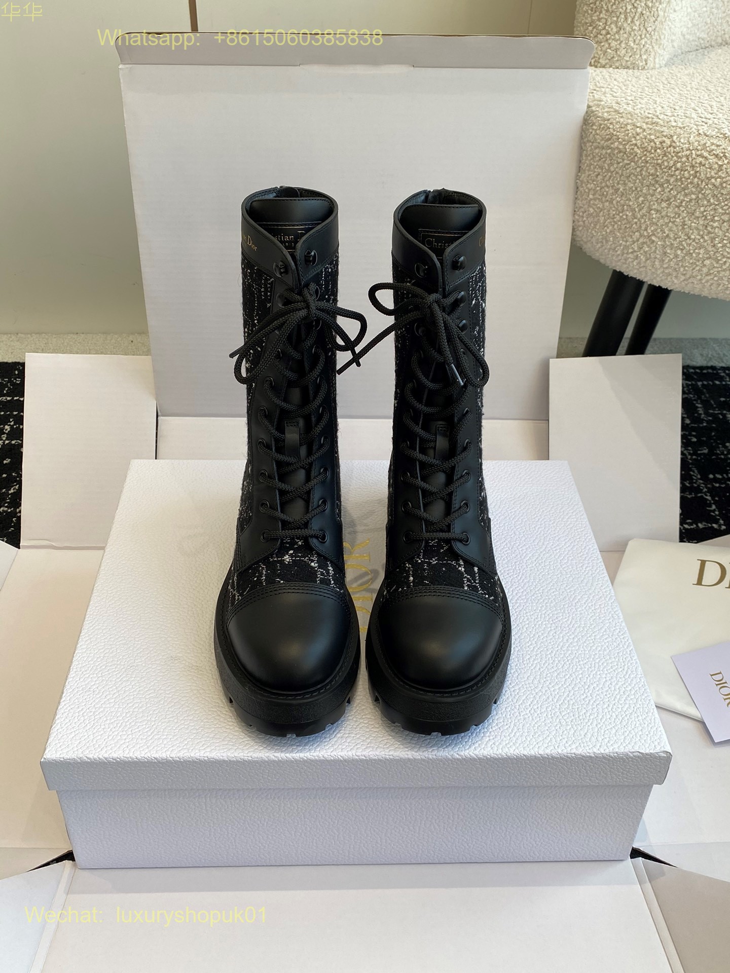 Dior D-Maior Tweed lace up ankle Boots Women Shoes