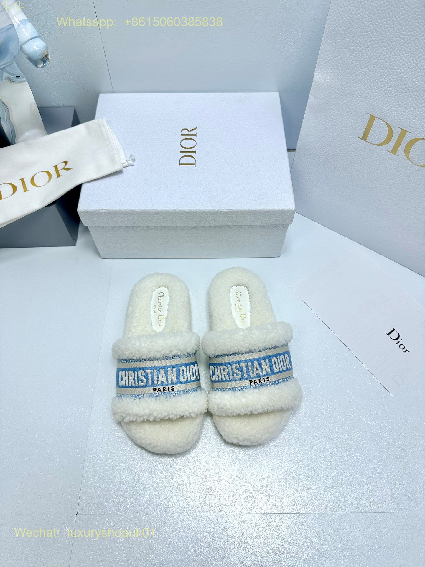Christian Dior Wool Fur Shearling Slides Women Shoes