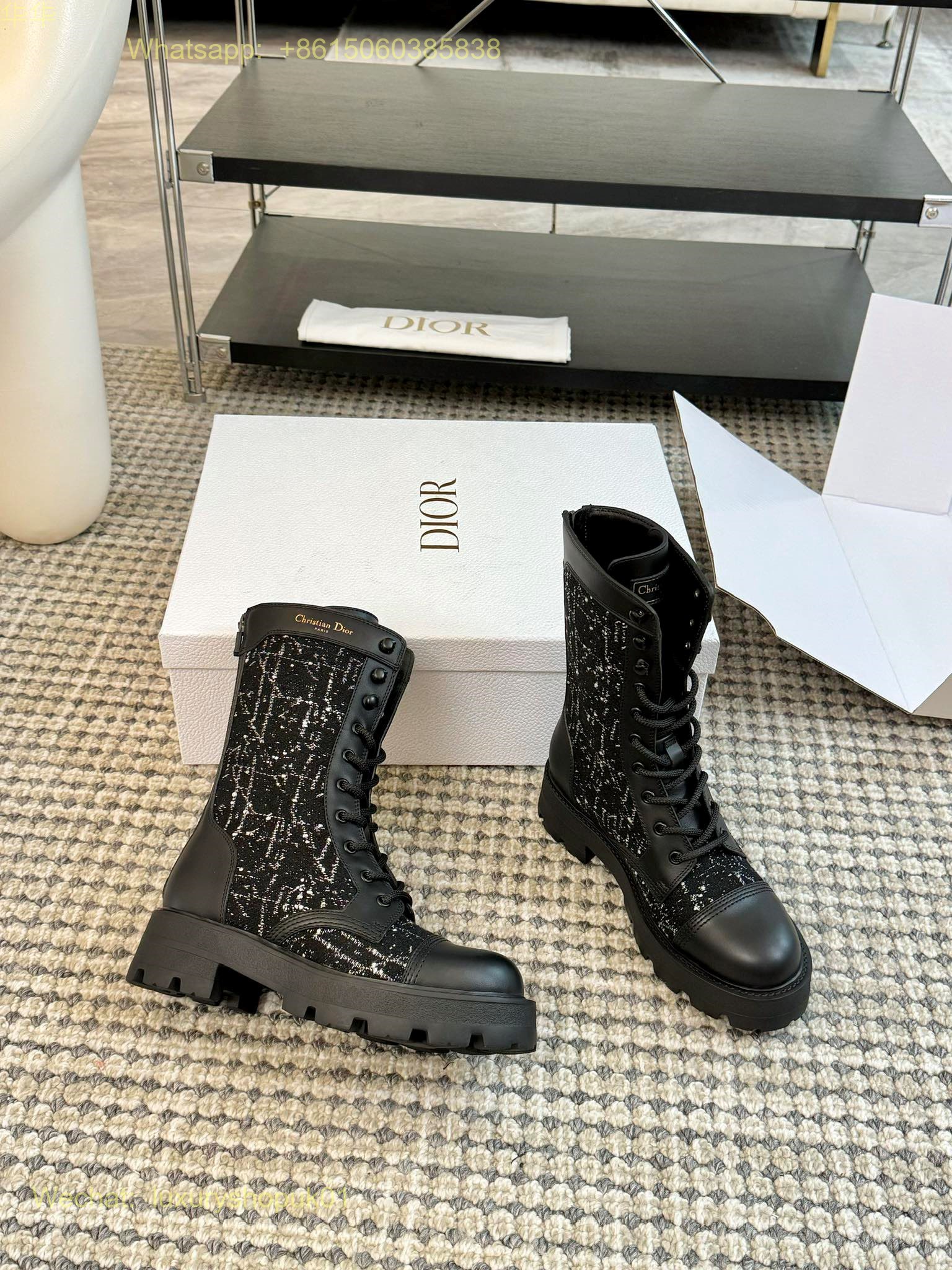 Dior D-Maior Tweed lace up ankle Boots Women Shoes