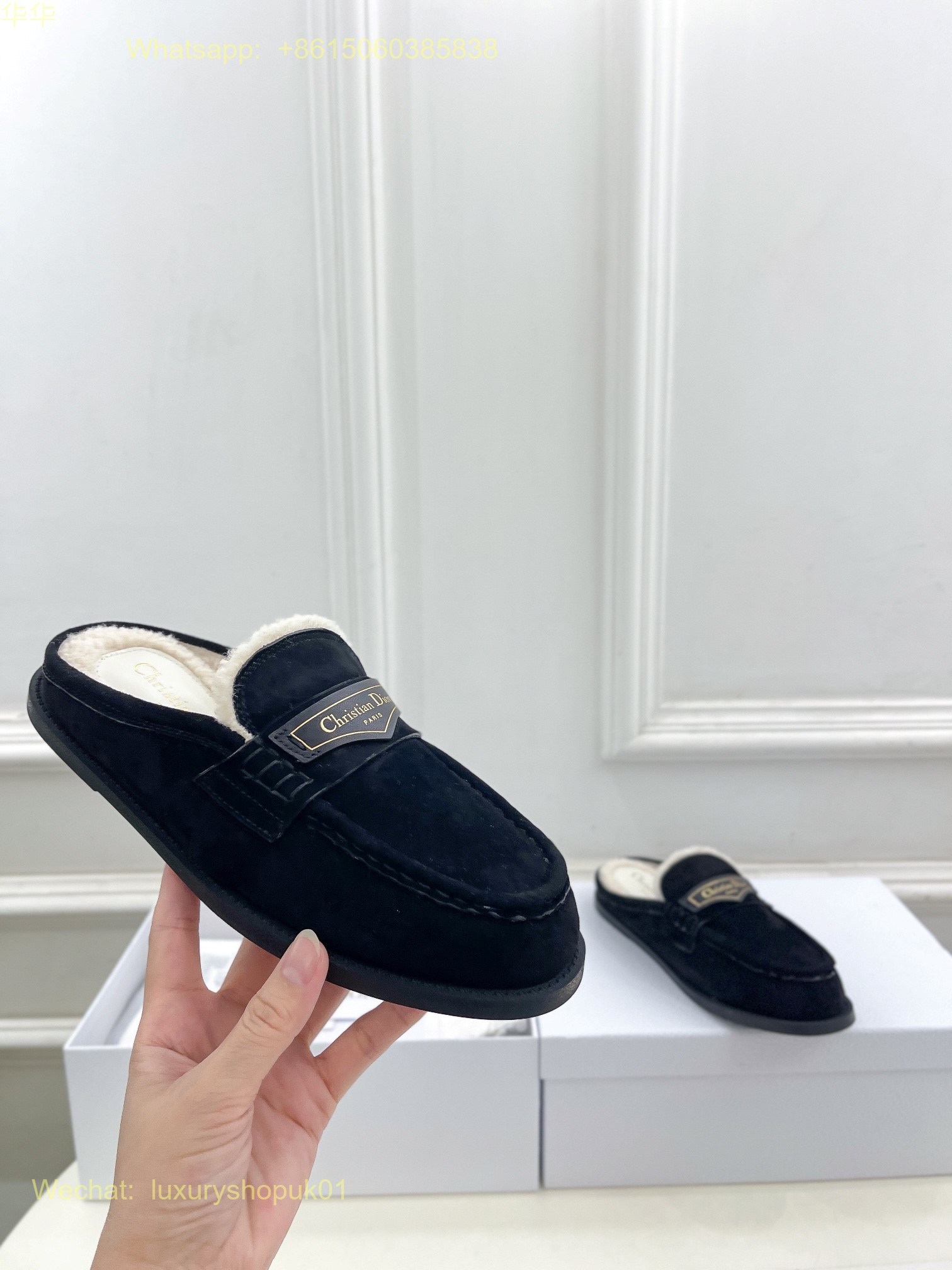 Dior Slip on fur shearling Mule flat slipper Women Shoes