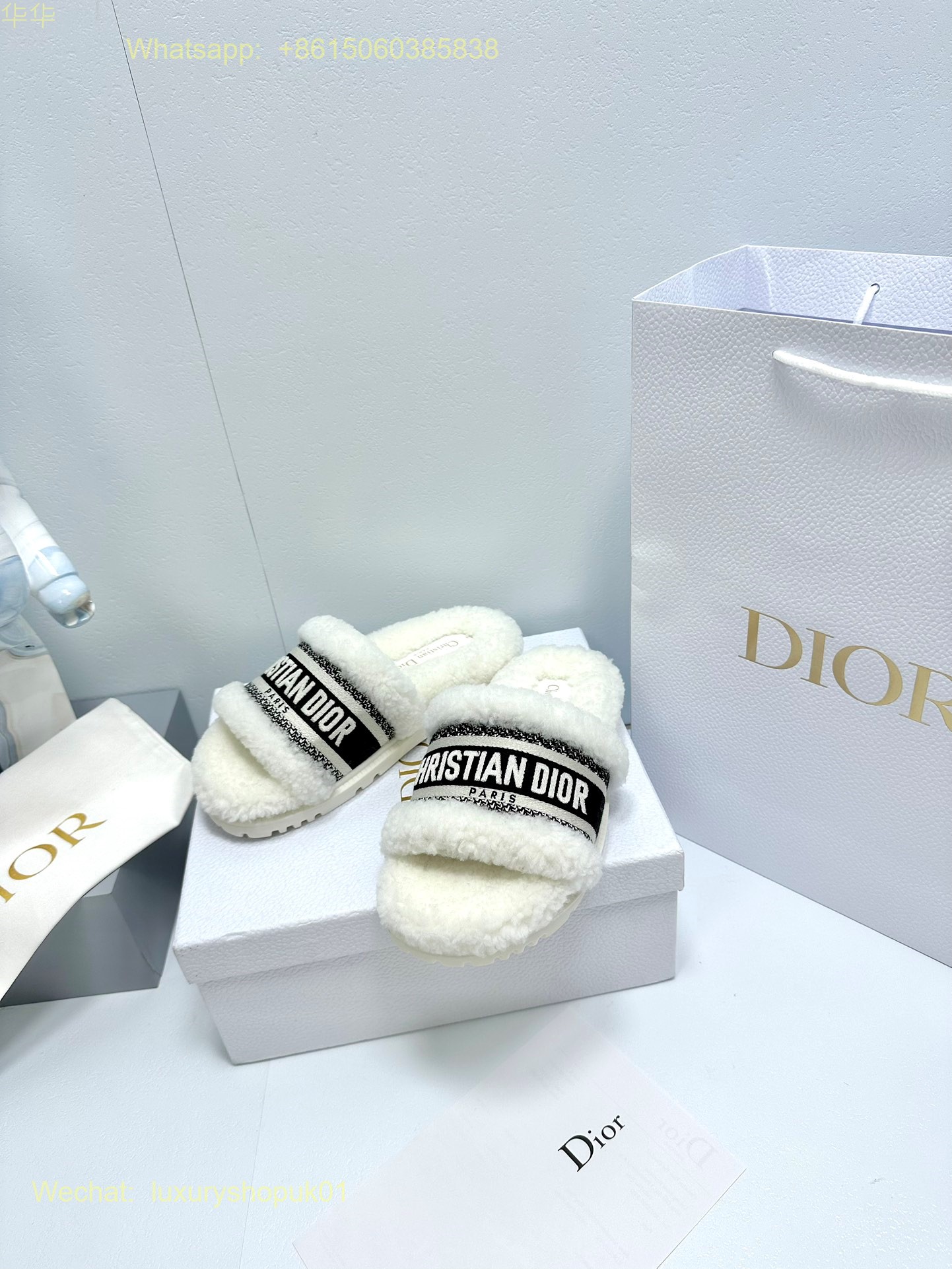 Christian Dior Wool Fur Shearling Slides Women Shoes