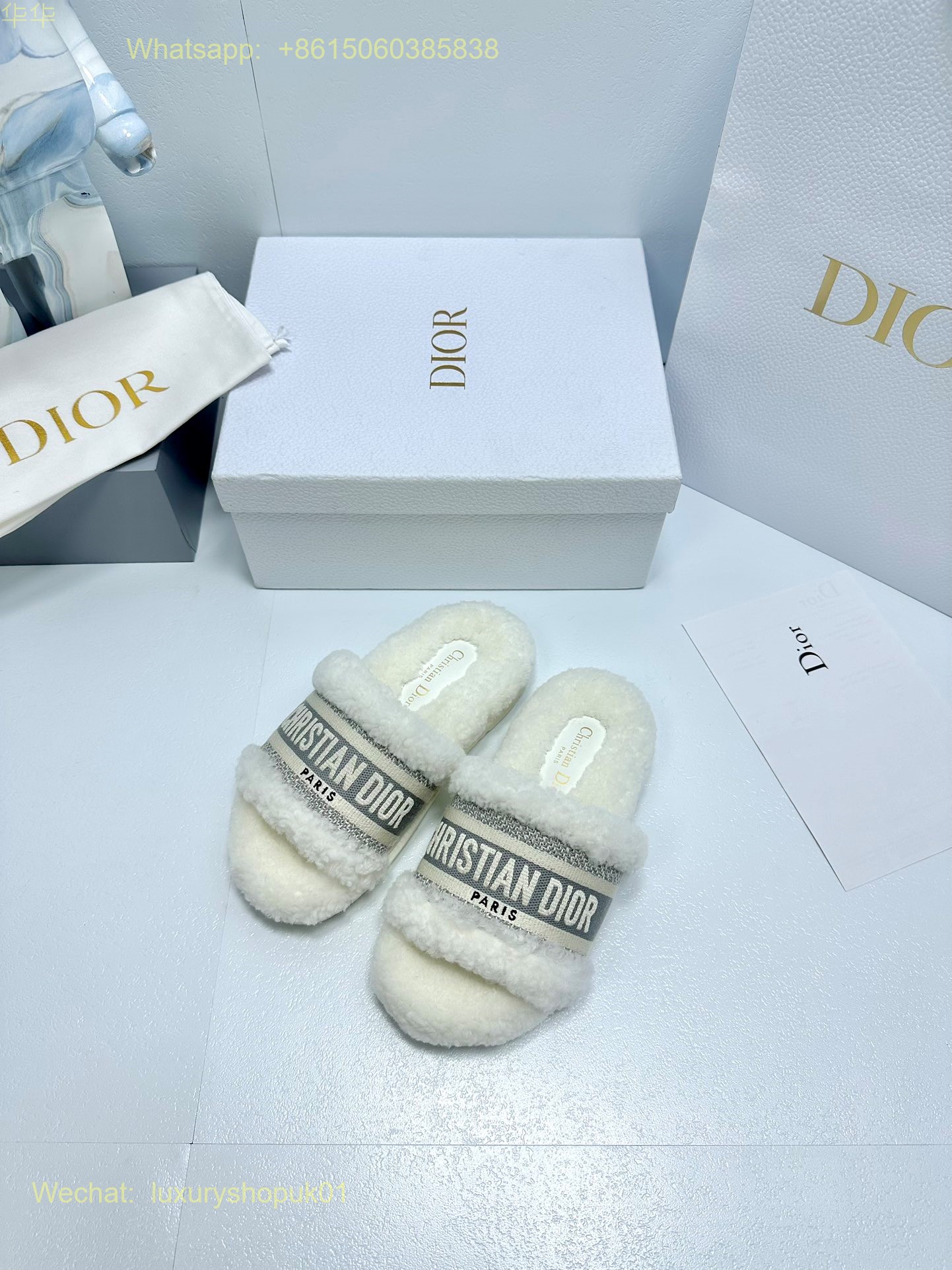 Christian Dior Wool Fur Shearling Slides Women Shoes