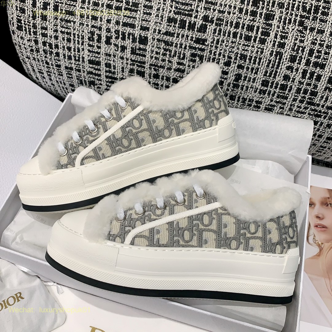 Dior Oblique Fur Shearling Walk'n'Dior Platform Sneaker D-Maior Women Shoes