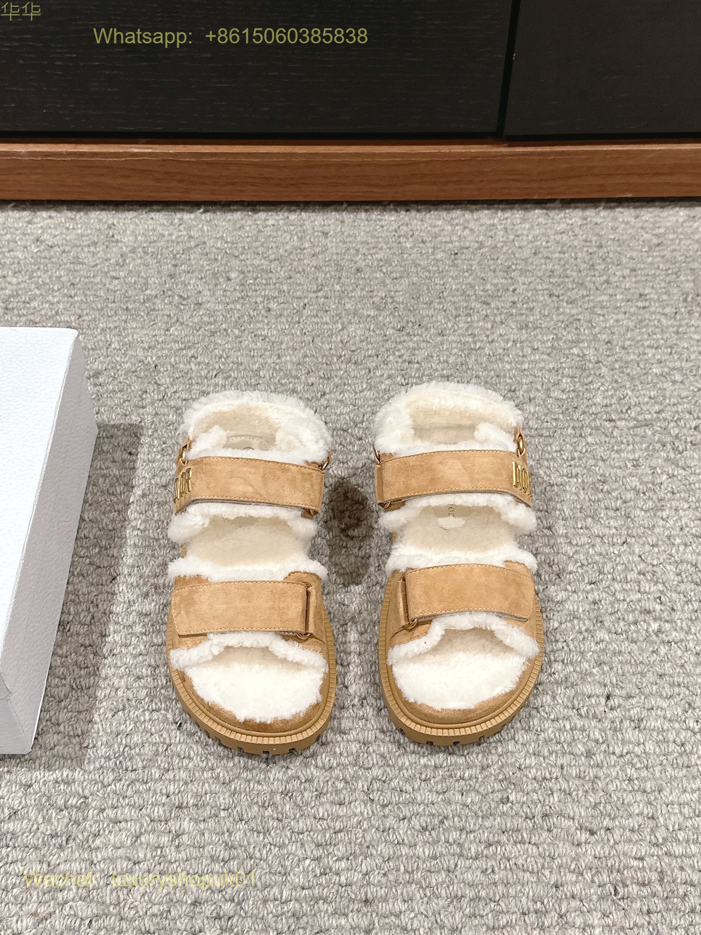 Dior Dioract Open Toe Fur shearling Sandals Women Shoes