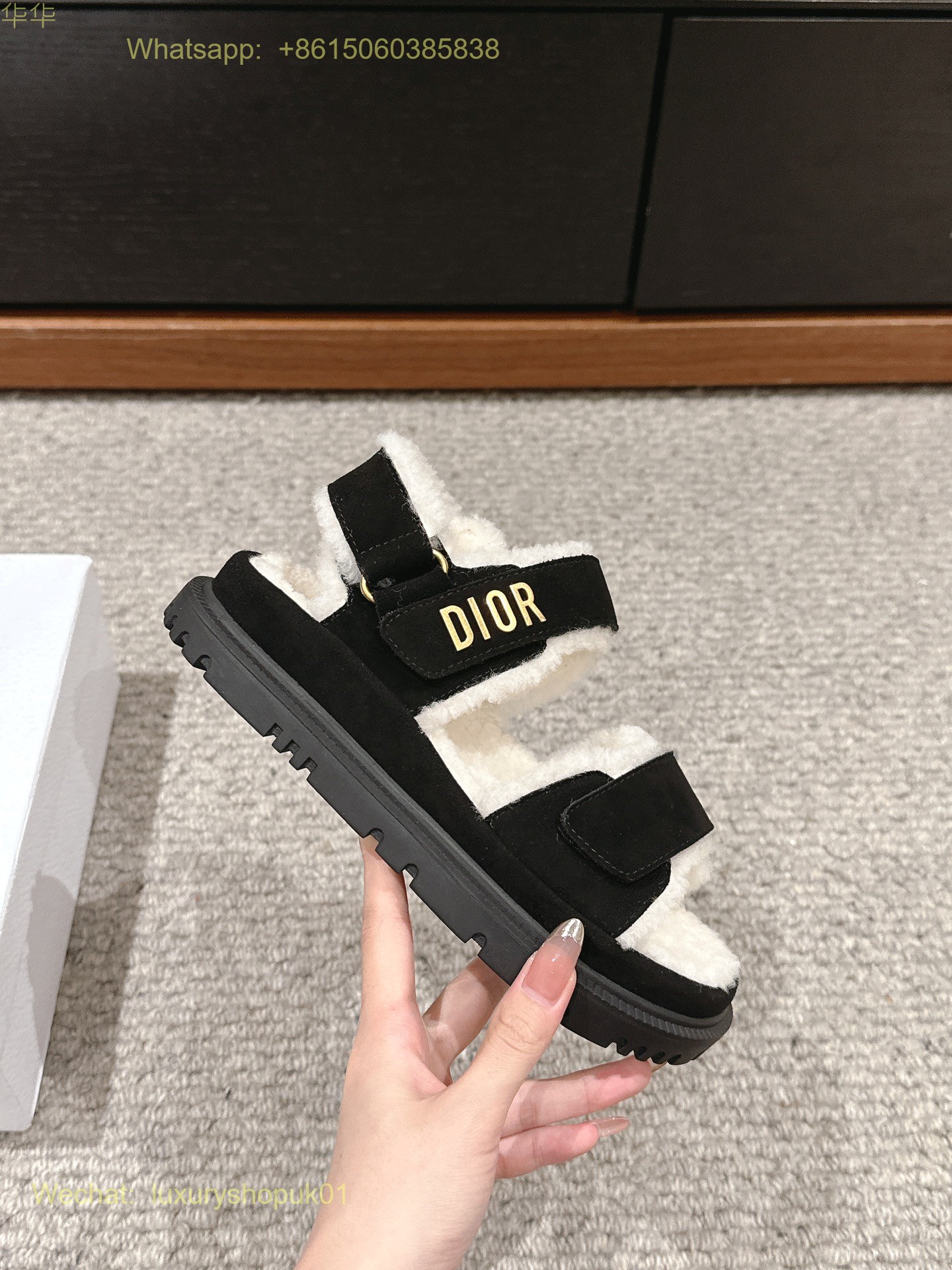 Dior Dioract Open Toe Fur shearling Sandals Women Shoes