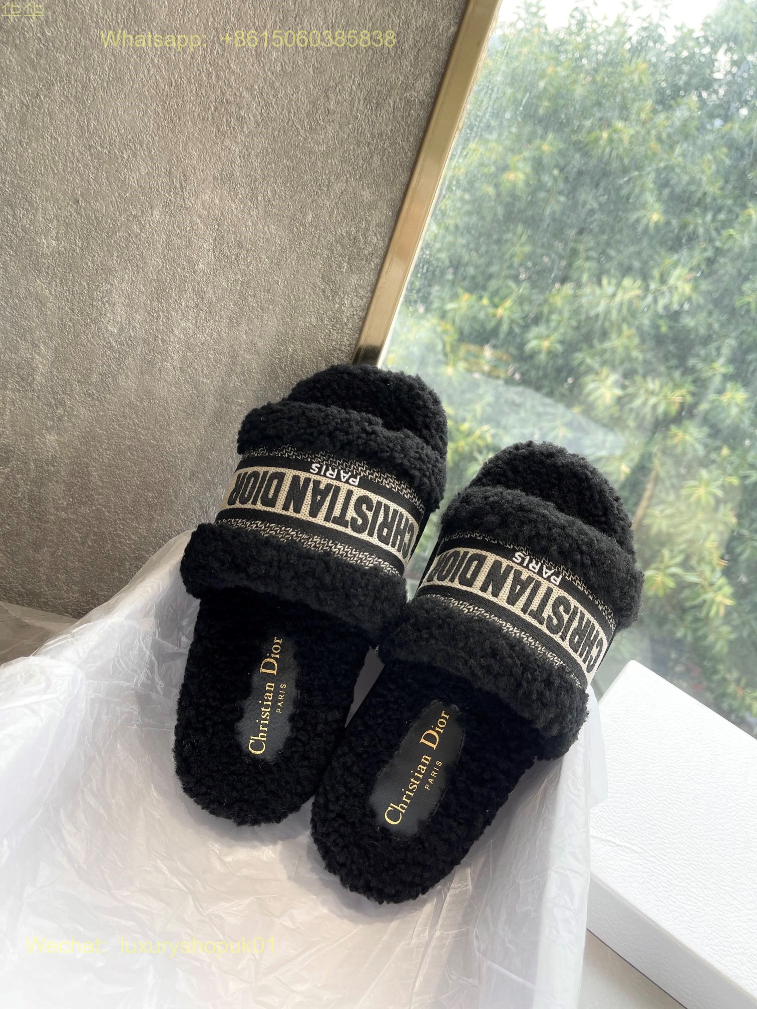 Christian Dior Wool Fur Shearling Slides Women Shoes