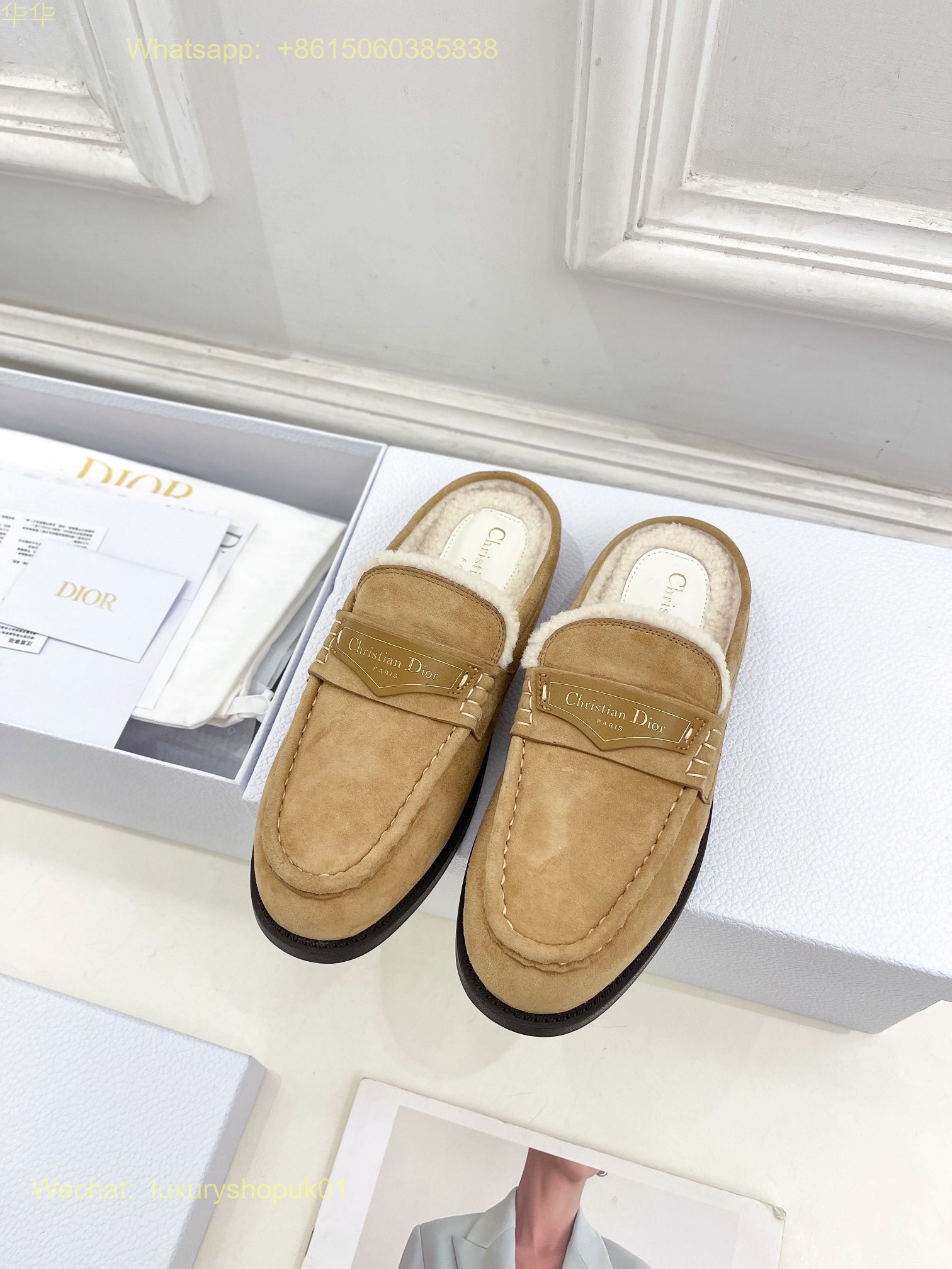 Dior Slip on fur shearling Mule flat slipper Women Shoes