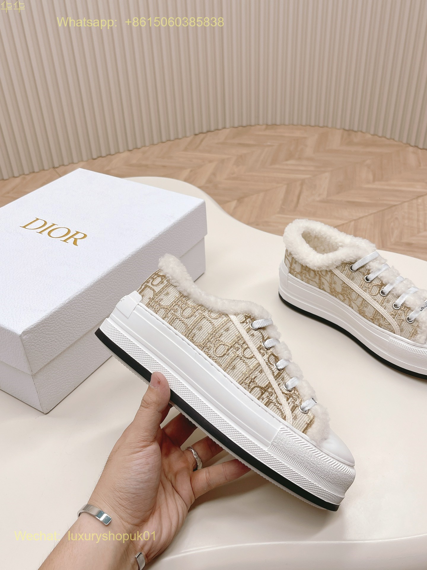 Dior Oblique Fur Shearling Walk'n'Dior Platform Sneaker D-Maior Women Shoes