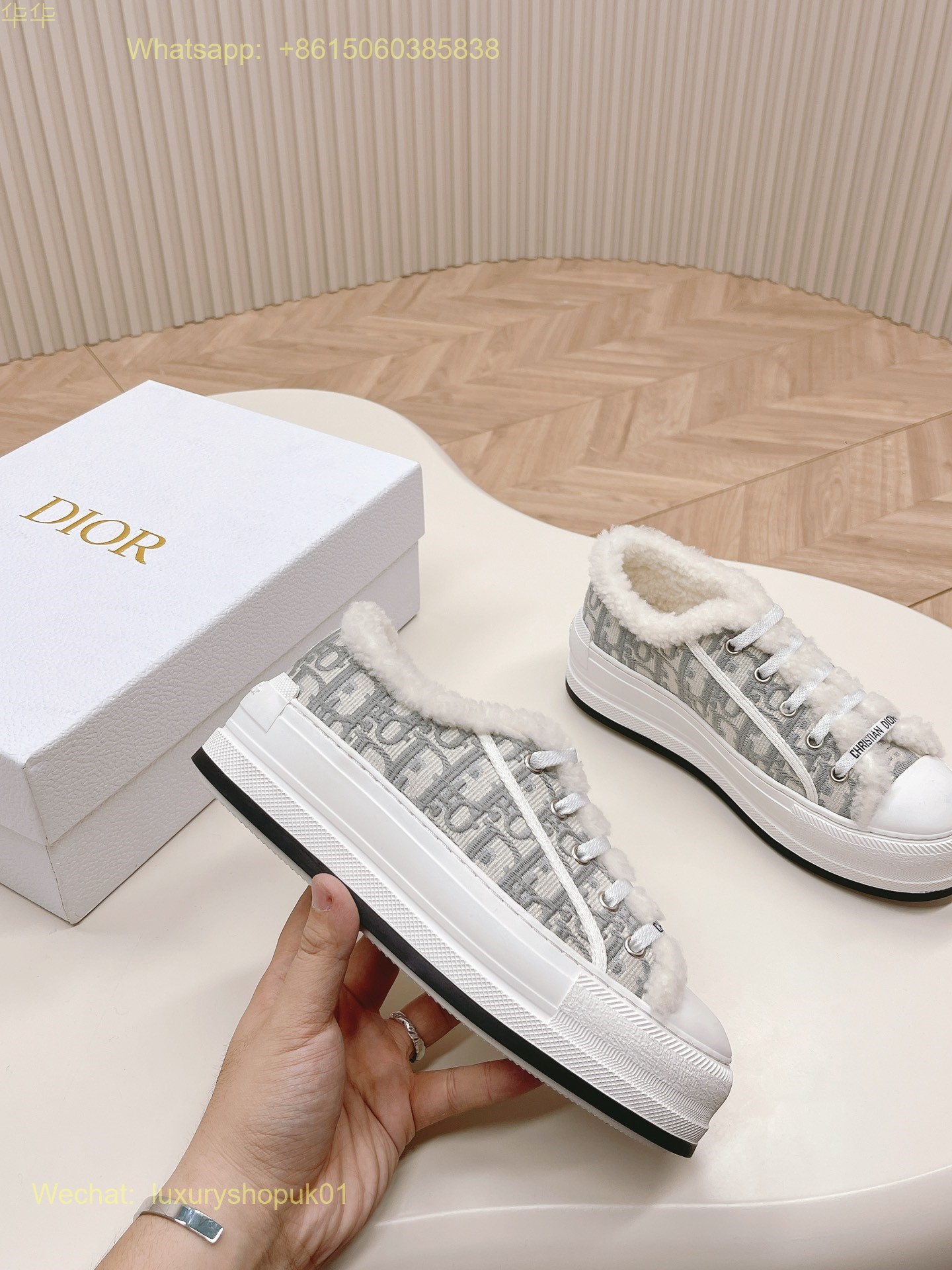 Dior Oblique Fur Shearling Walk'n'Dior Platform Sneaker D-Maior Women Shoes