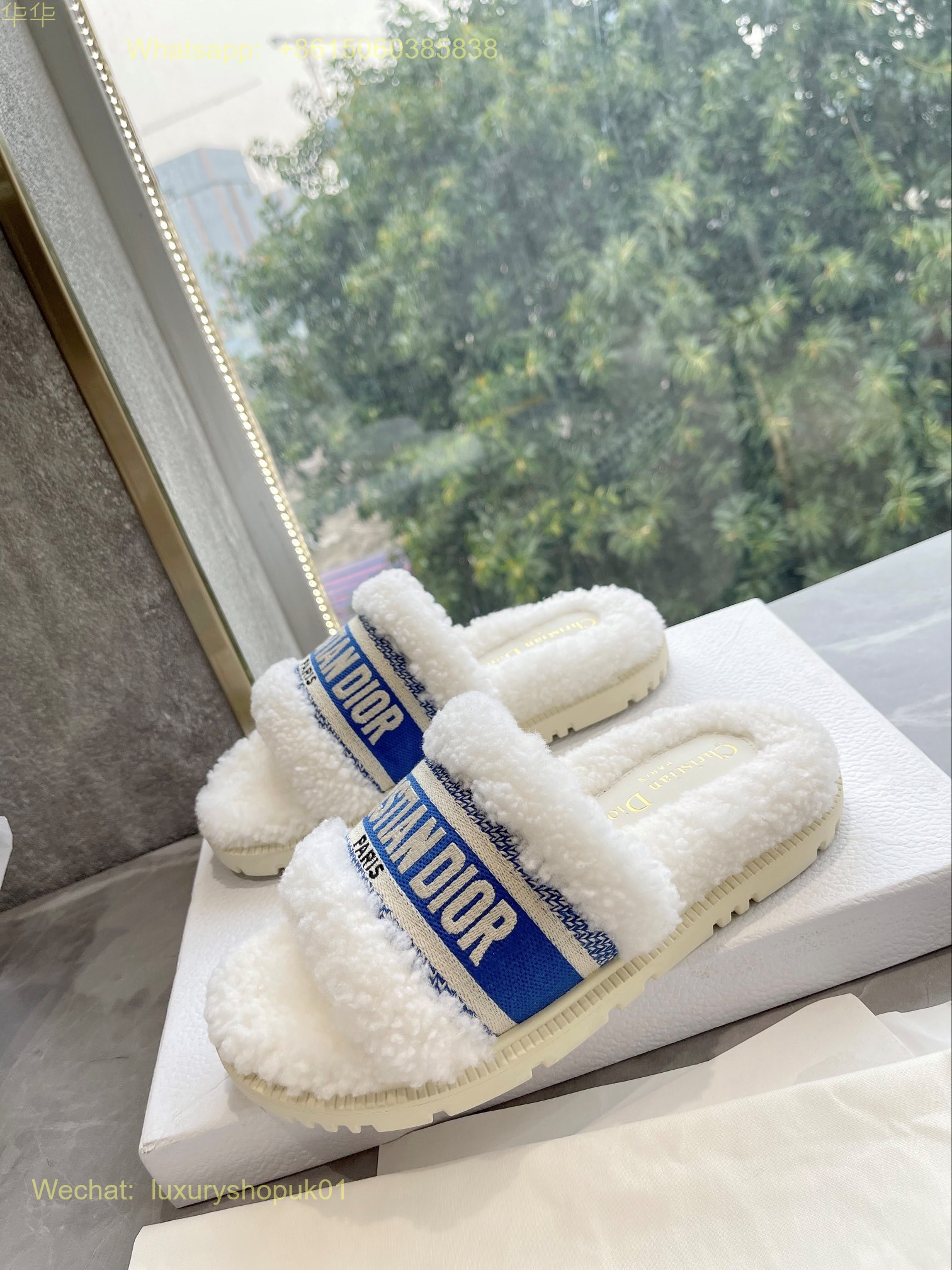 Christian Dior Wool Fur Shearling Slides Women Shoes