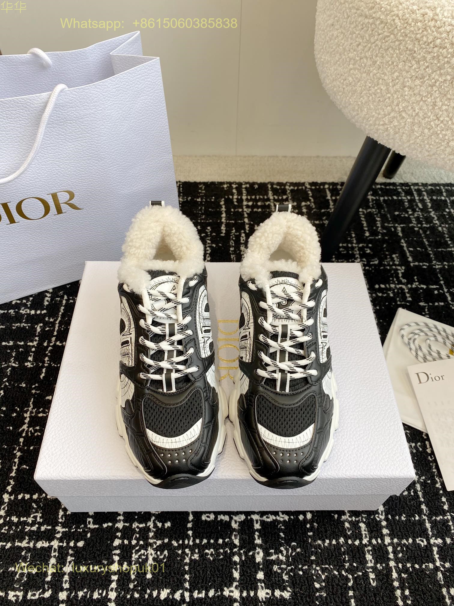 Nike Dior Chrono Fur shearling Sneaker Women Mens Shoes