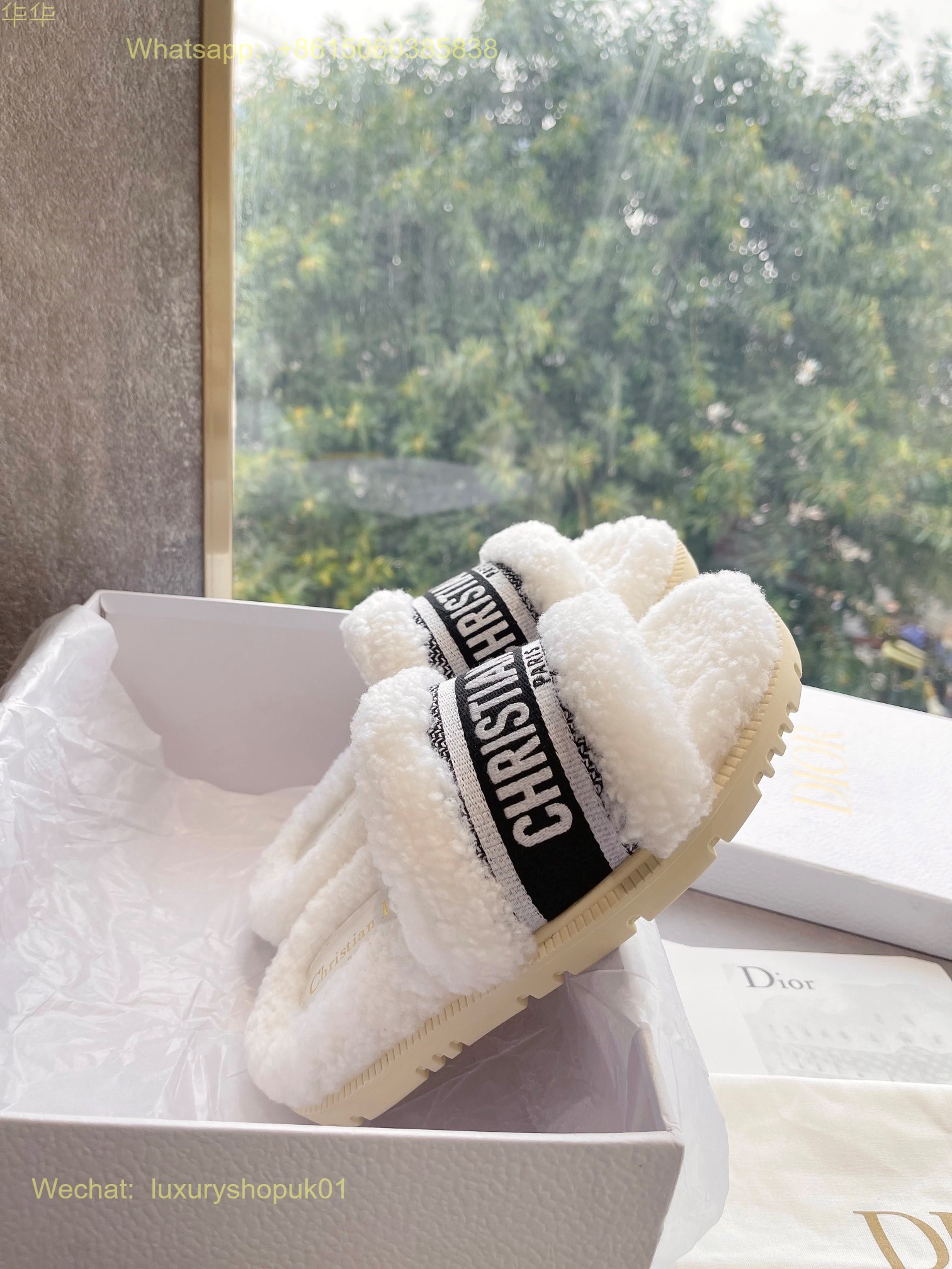 Christian Dior Wool Fur Shearling Slides Women Shoes