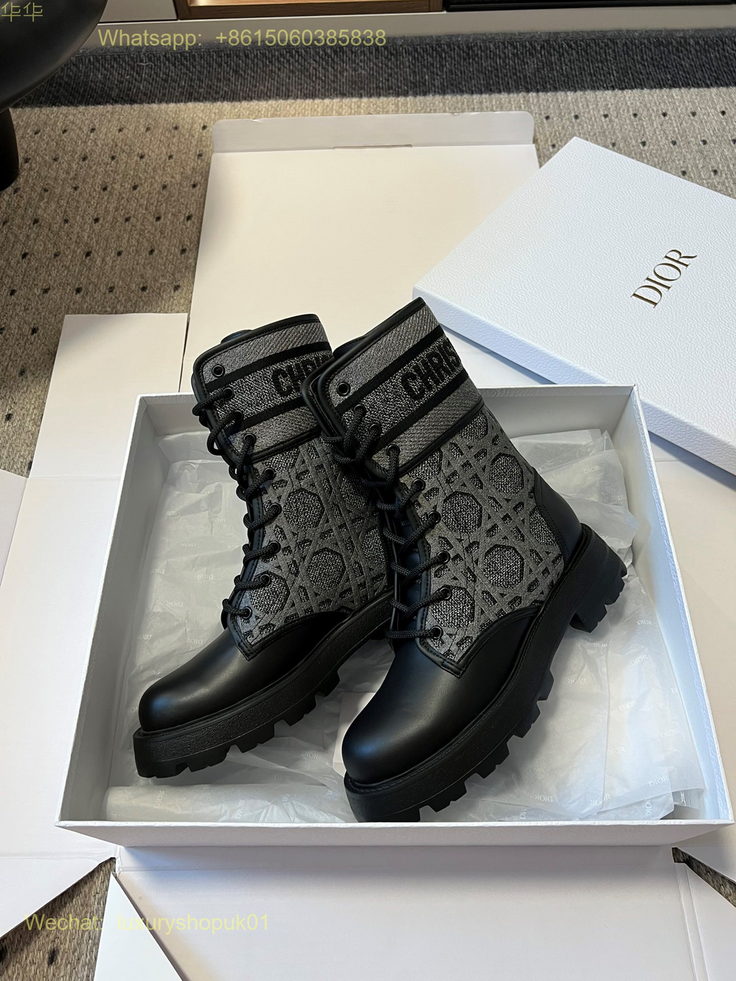 Dior D-Maior Tweed lace up ankle Boots Women Shoes