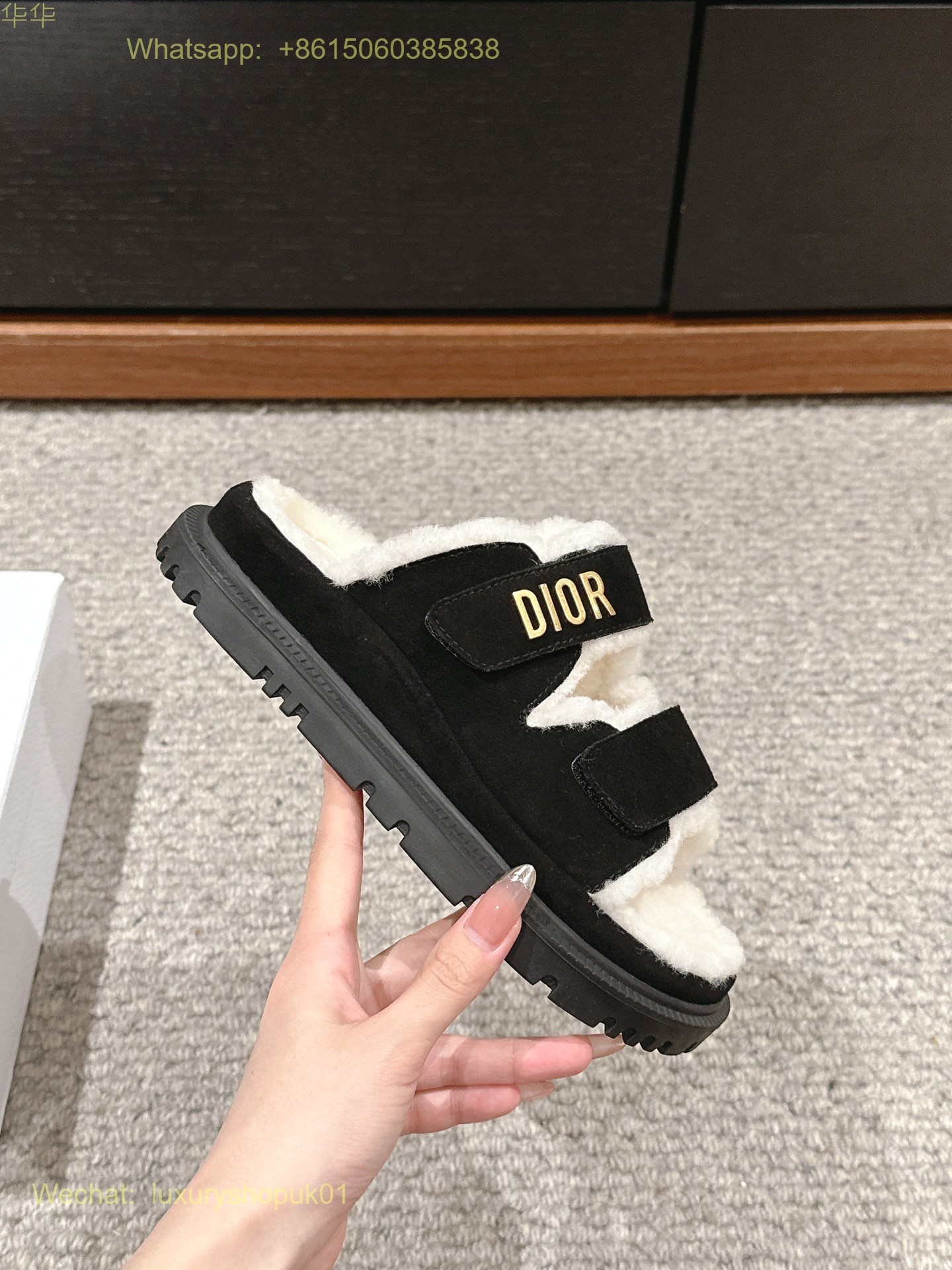 Dior Dioract Open Toe Fur shearling Sandals Women Shoes