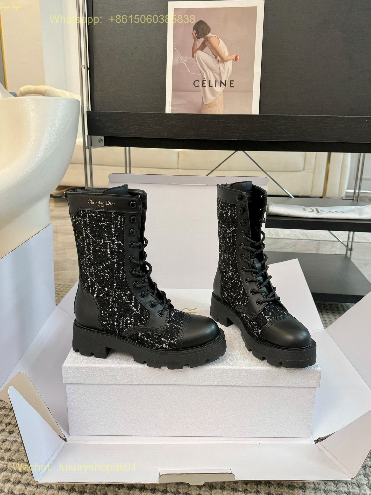 Dior D-Maior Tweed lace up ankle Boots Women Shoes