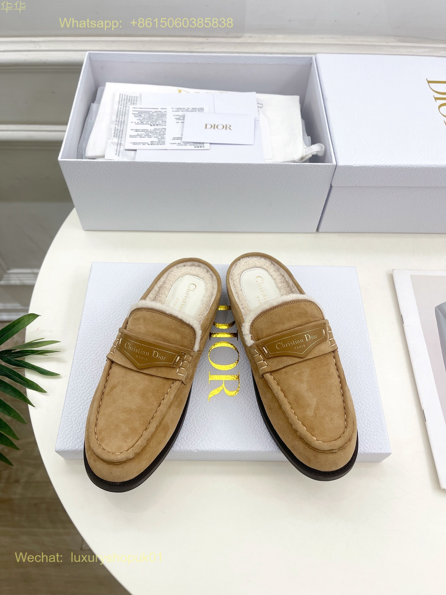 Dior Slip on fur shearling Mule flat slipper Women Shoes