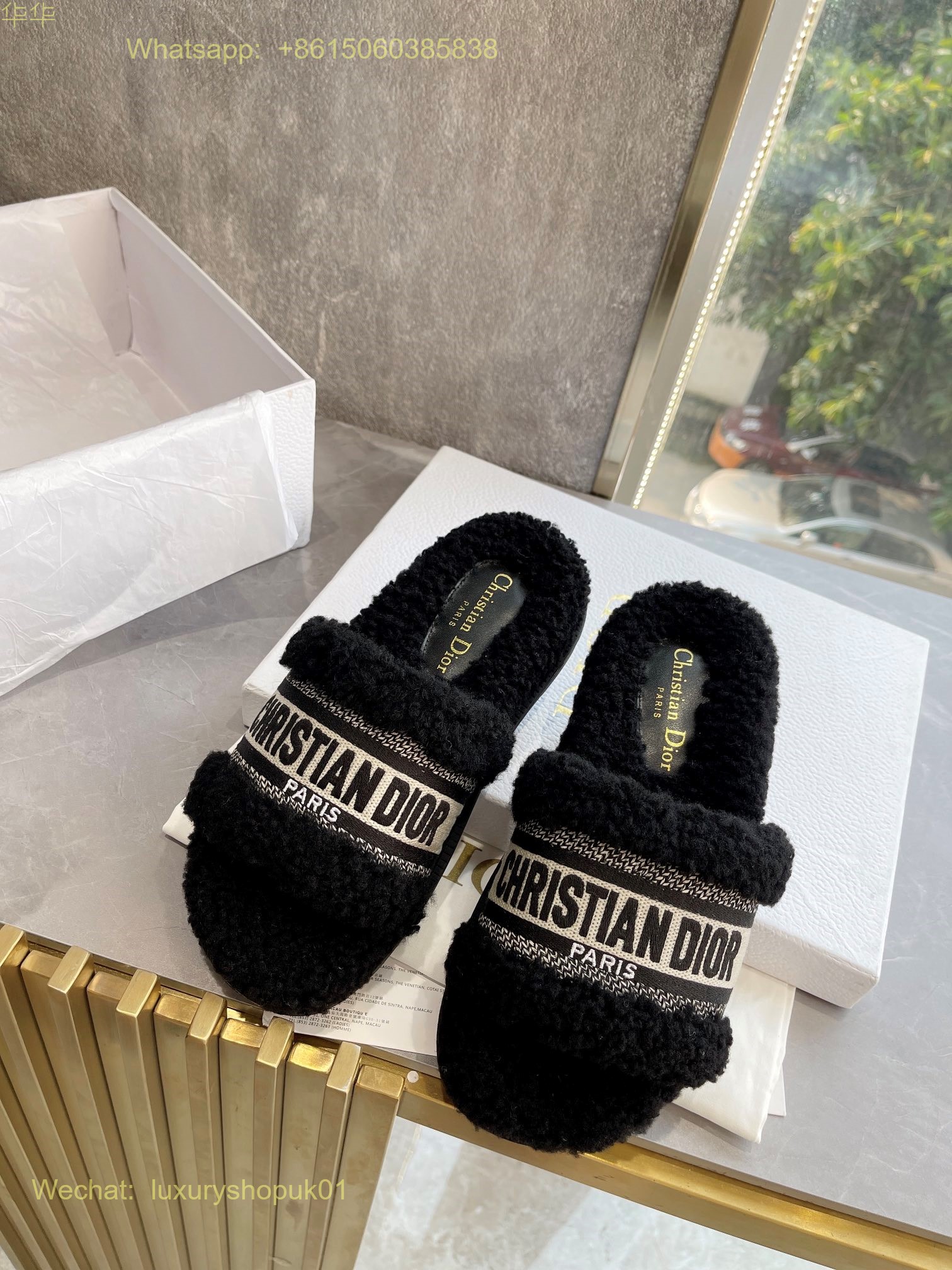 Christian Dior Wool Fur Shearling Slides Women Shoes