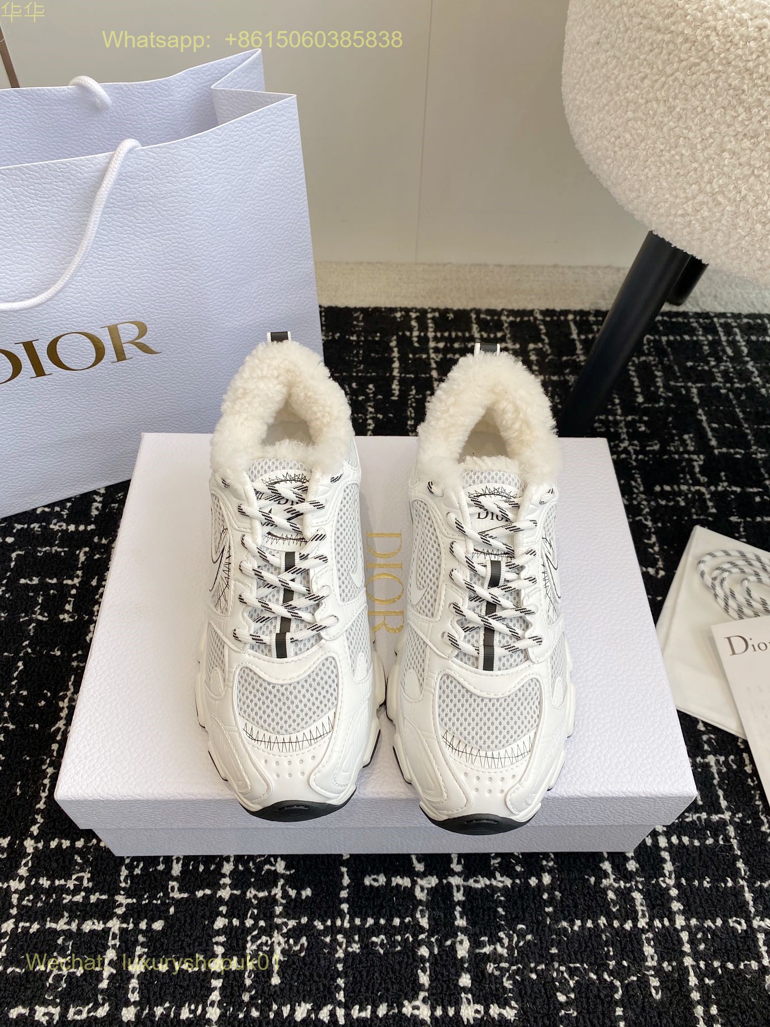 Nike Dior Chrono Fur shearling Sneaker Women Mens Shoes