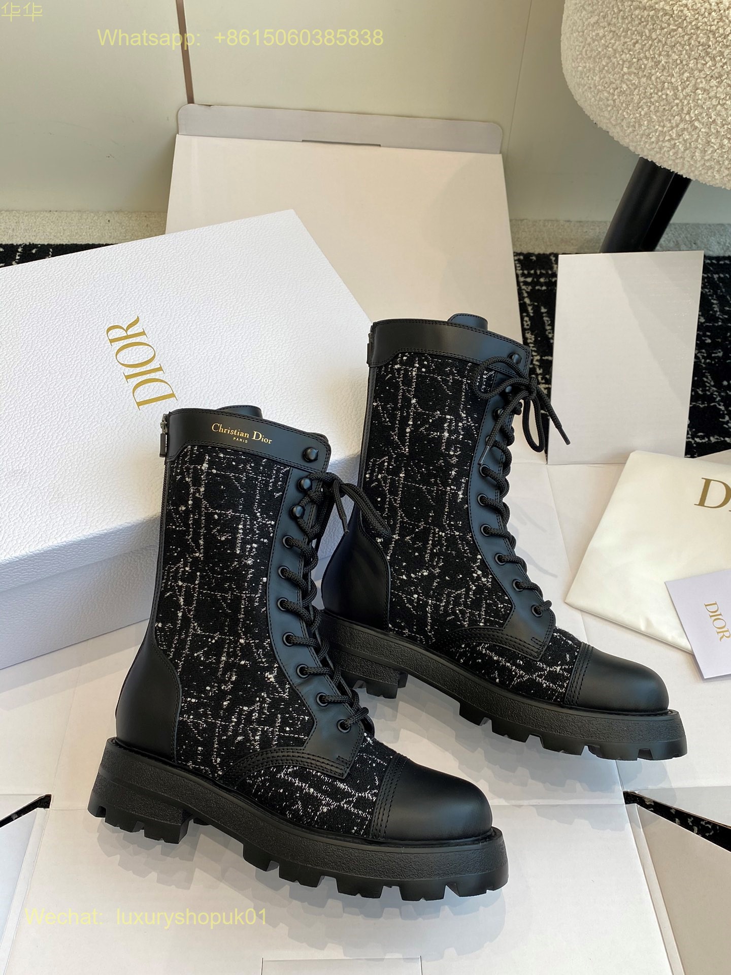 Dior D-Maior Tweed lace up ankle Boots Women Shoes