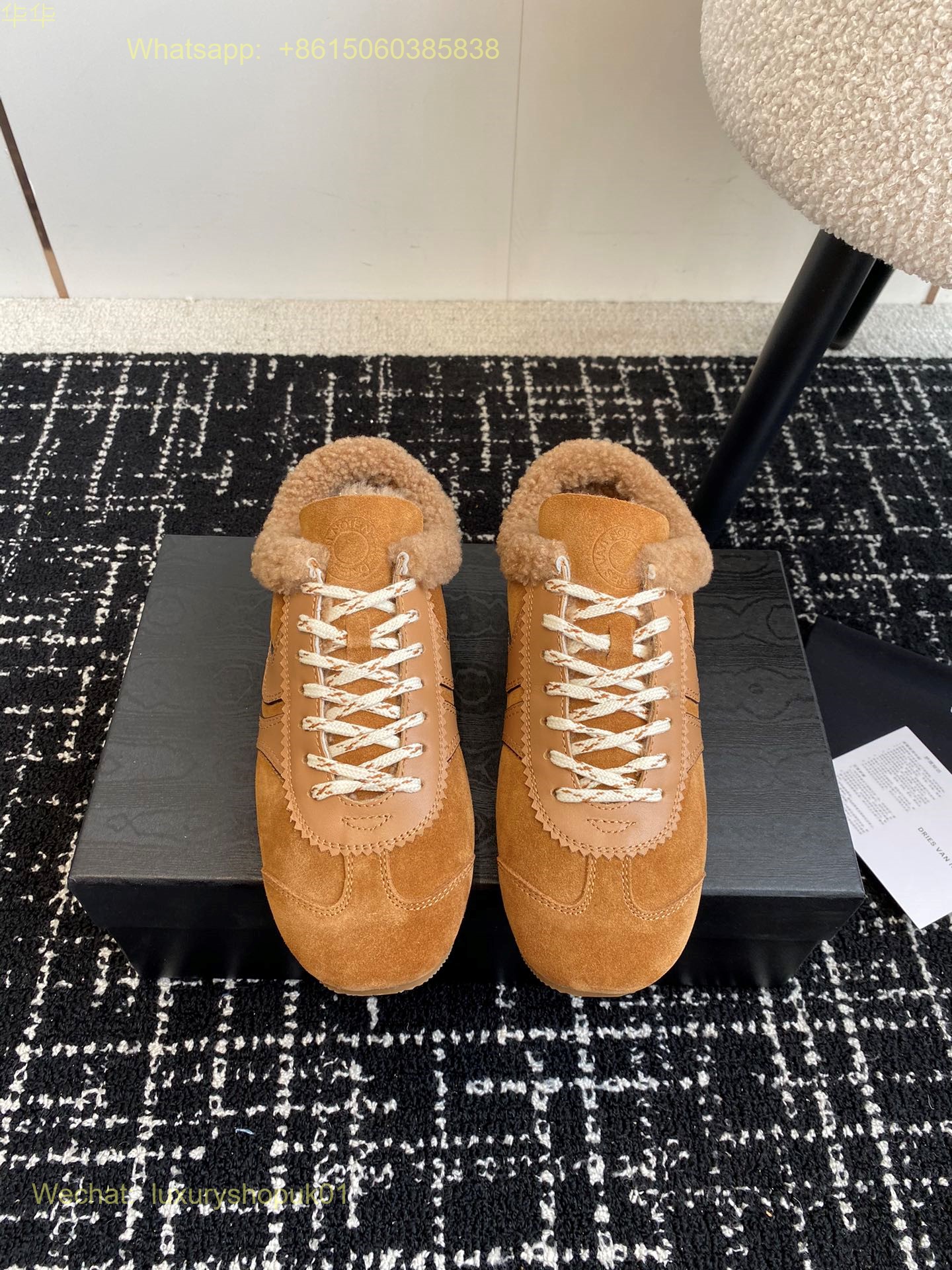 DRIES VAN NOTEN Fur Shearling Leather and suede sneakers Women Mens Shoes