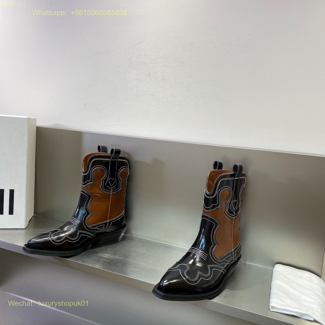 GANNI Leather cowboy boots pointed toe Women Shoes