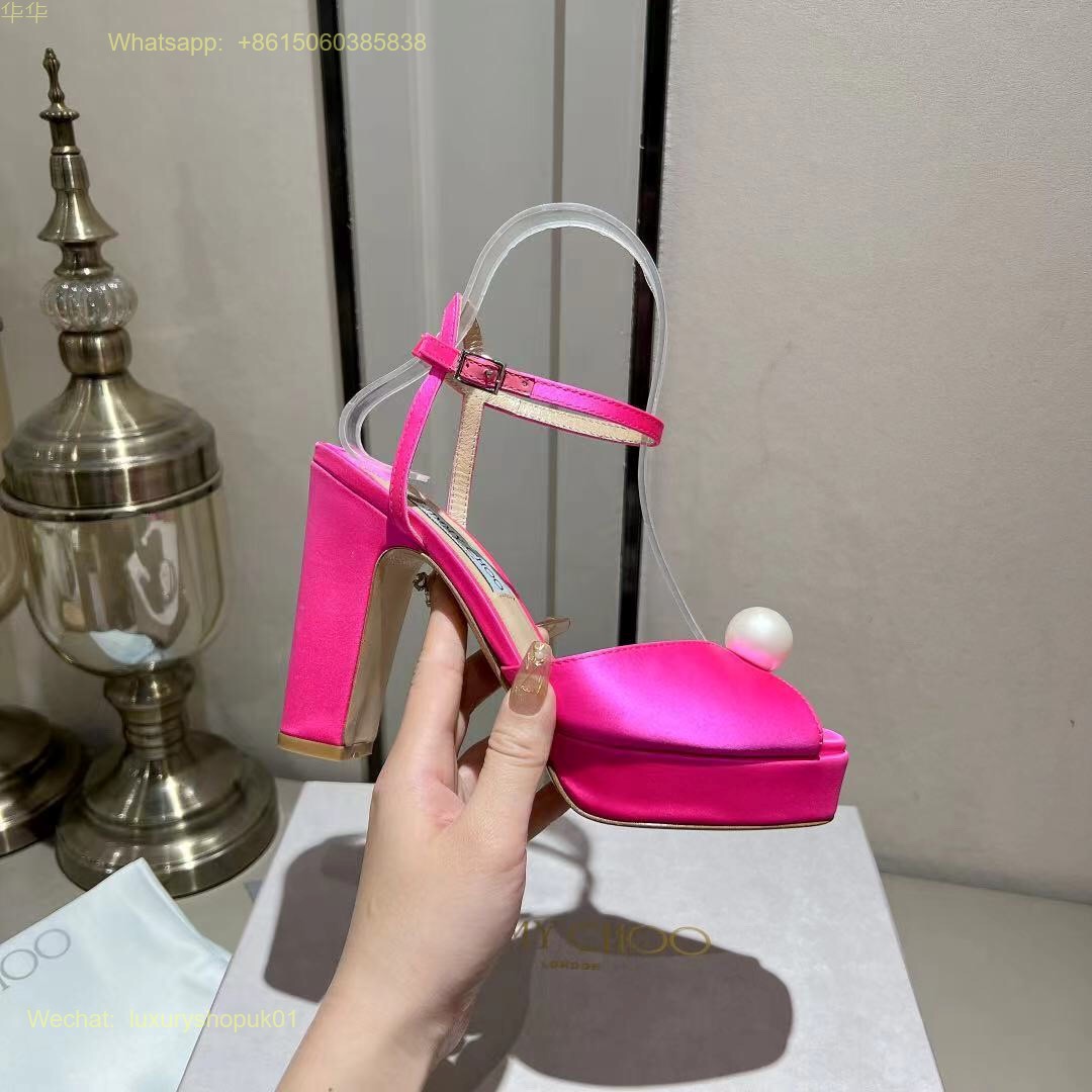 Jimmy Choo Sacaria Pearl-Embellished Satin Platform Sandals Women Shoes