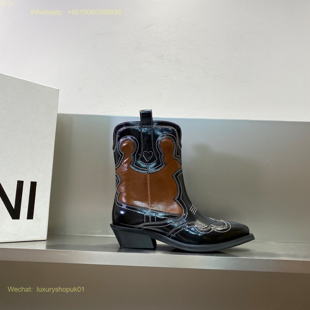 GANNI Leather cowboy boots pointed toe Women Shoes
