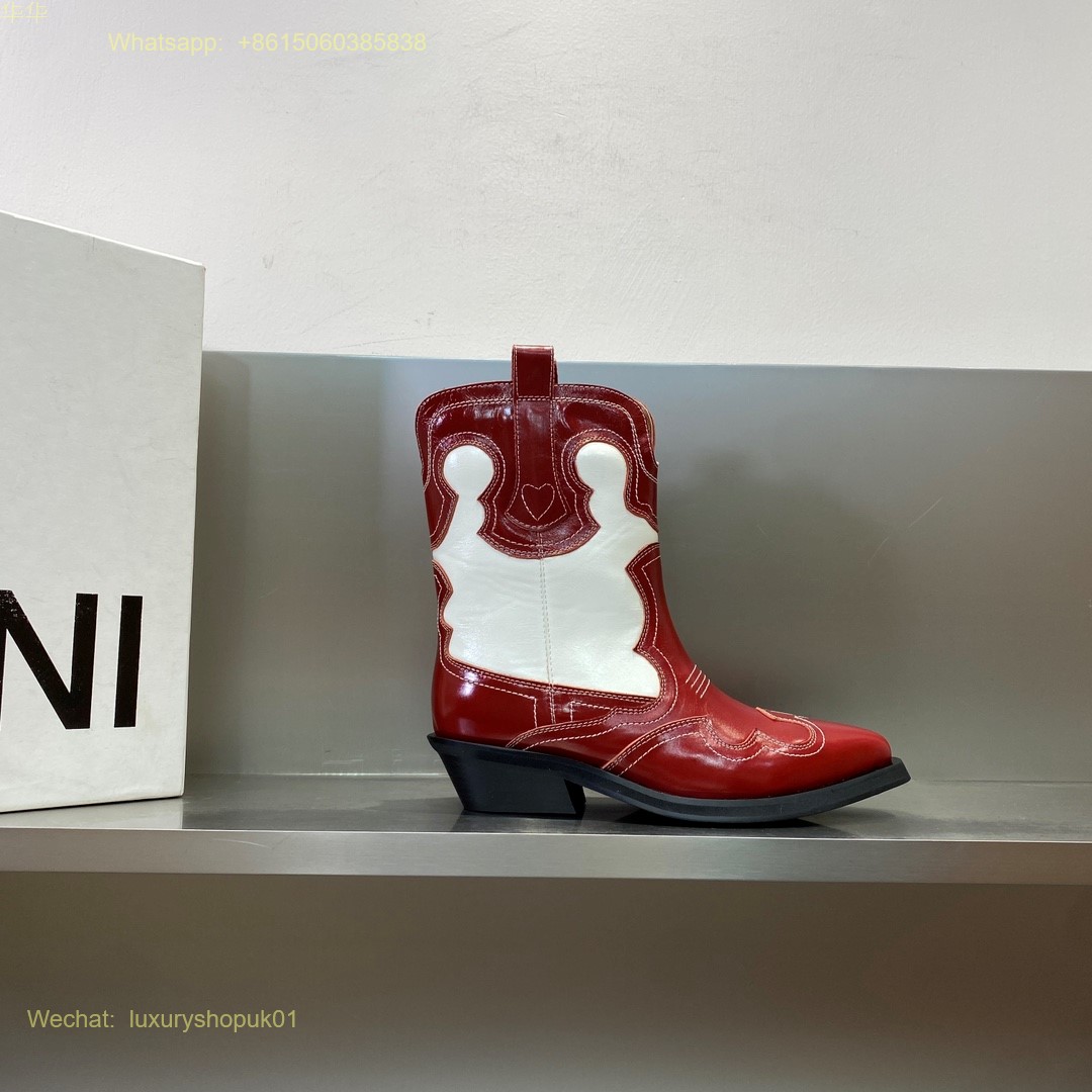 GANNI Leather cowboy boots pointed toe Women Shoes