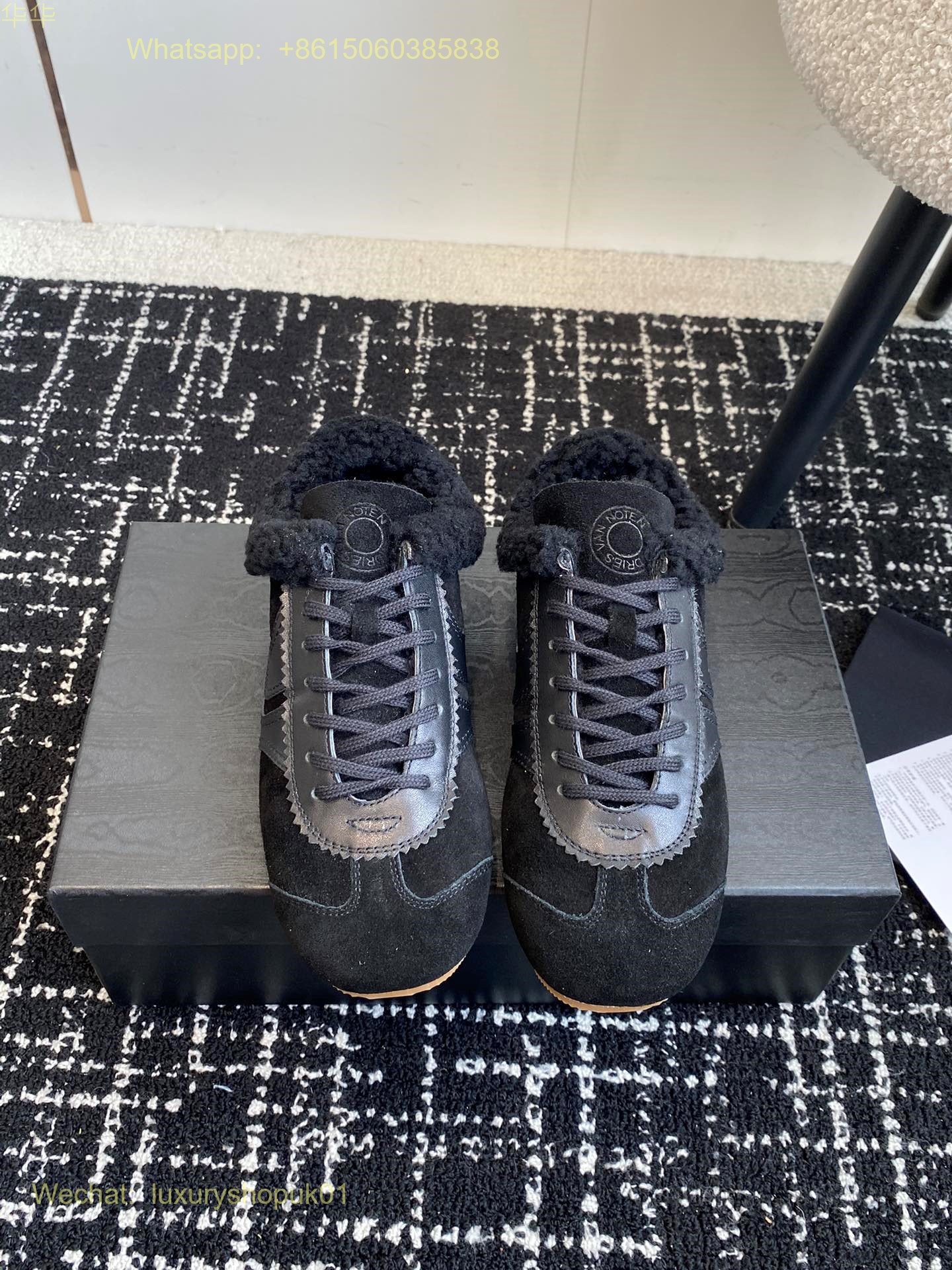 DRIES VAN NOTEN Fur Shearling Leather and suede sneakers Women Mens Shoes