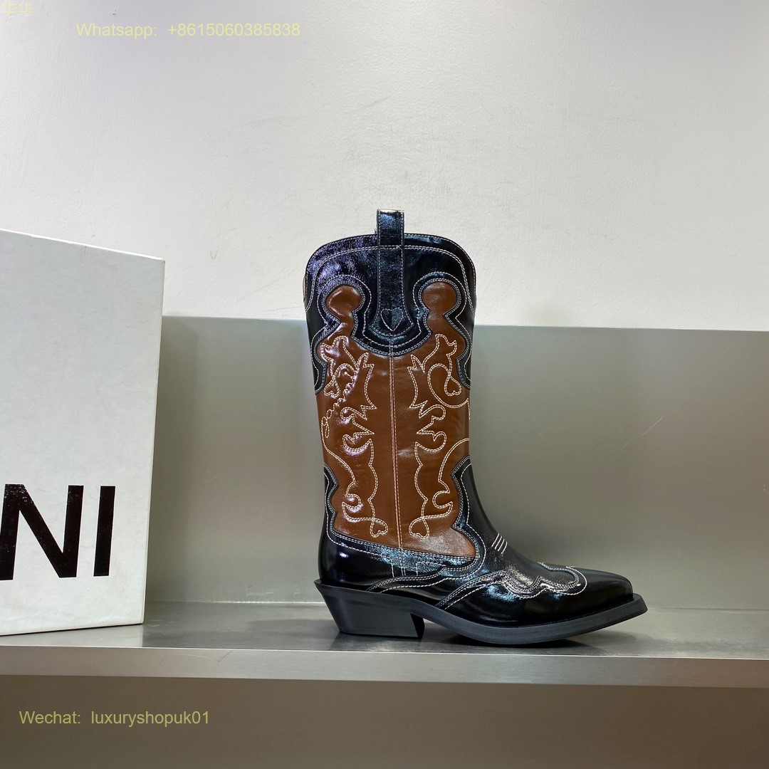 GANNI Leather cowboy boots pointed toe Women Shoes