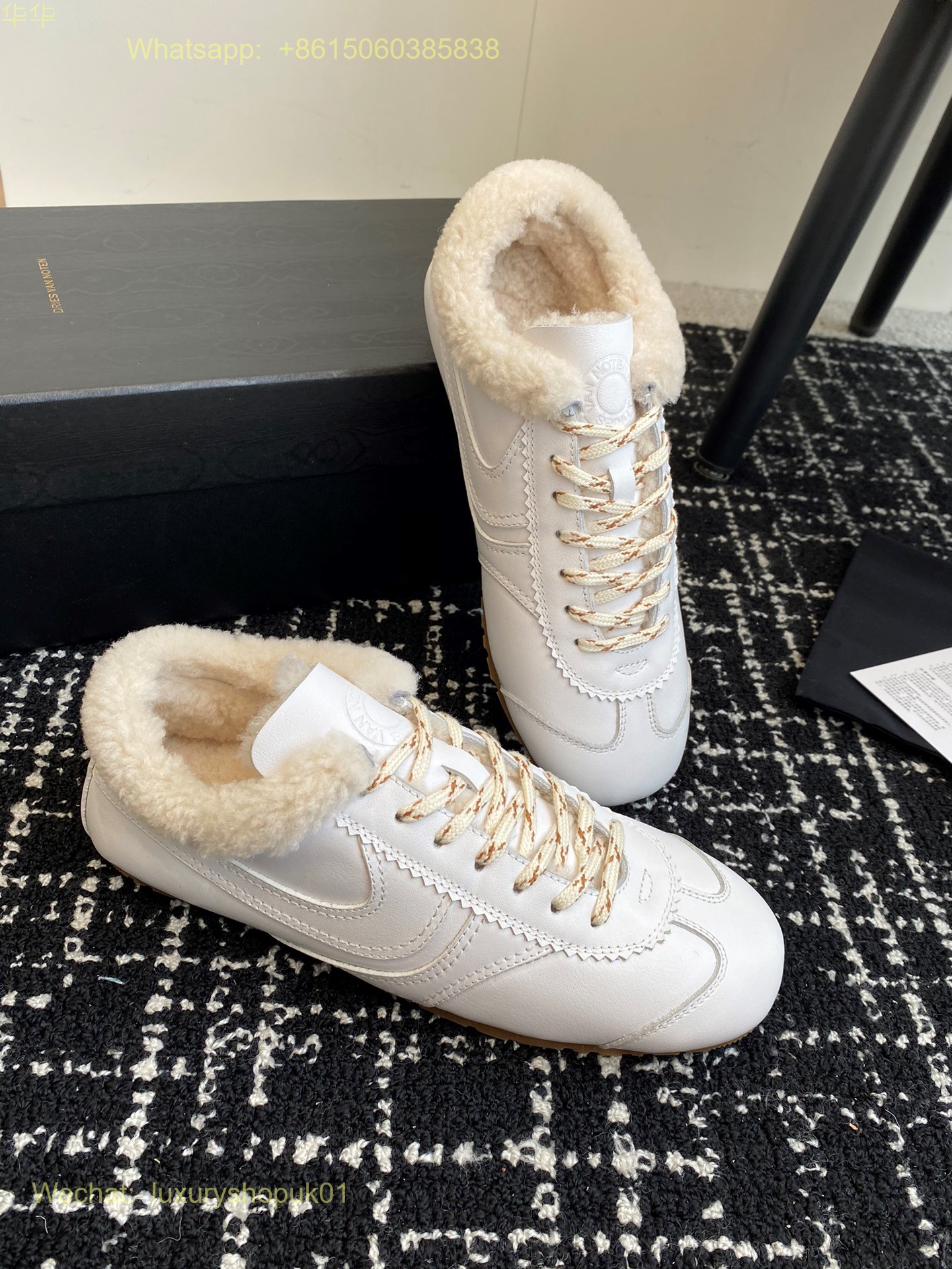 DRIES VAN NOTEN Fur Shearling Leather and suede sneakers Women Mens Shoes