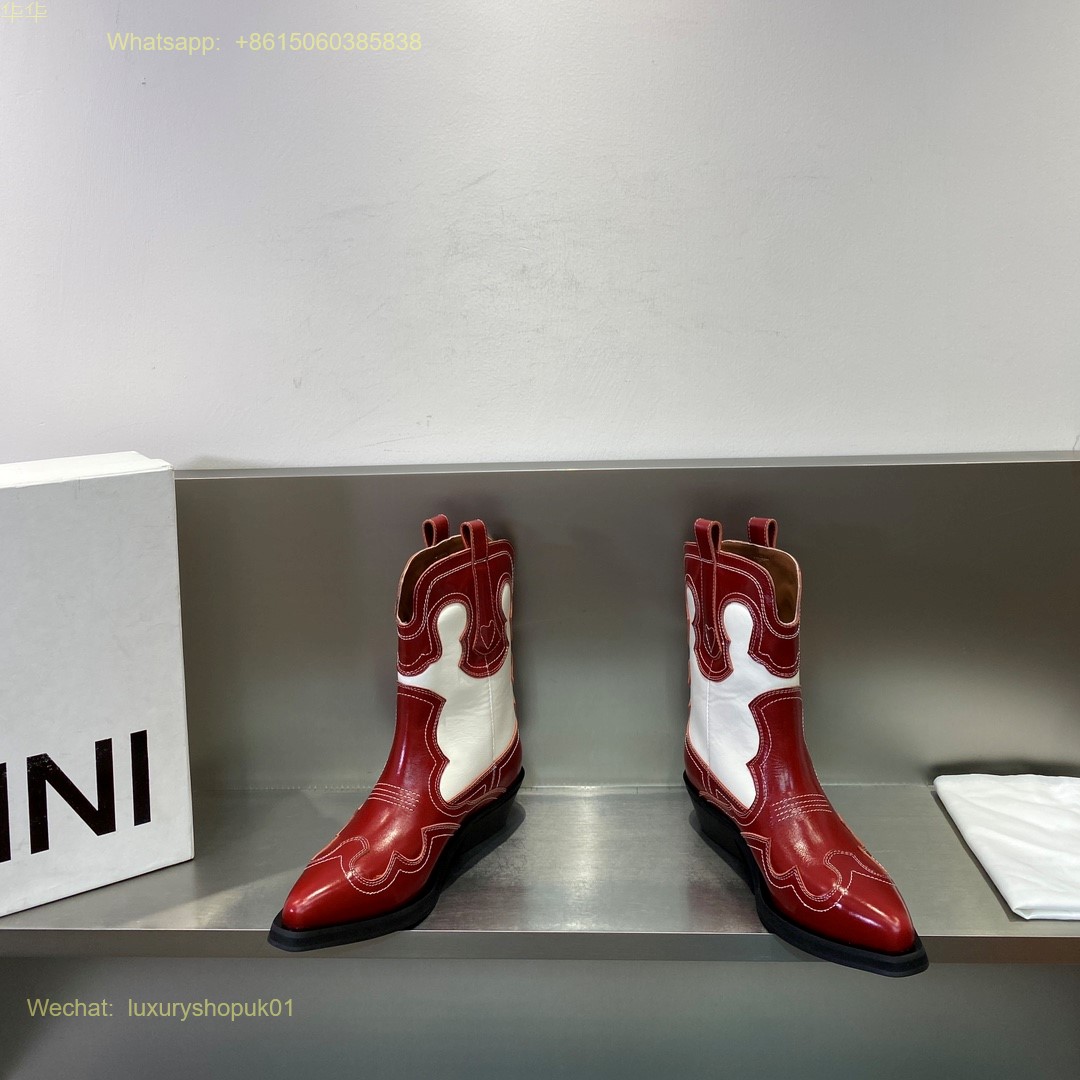 GANNI Leather cowboy boots pointed toe Women Shoes