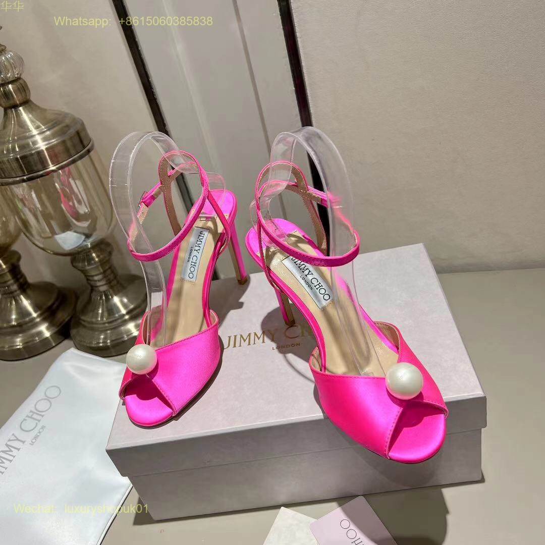 Jimmy Choo Sacora Pearl-Embellished Satin Sandals Women Shoes