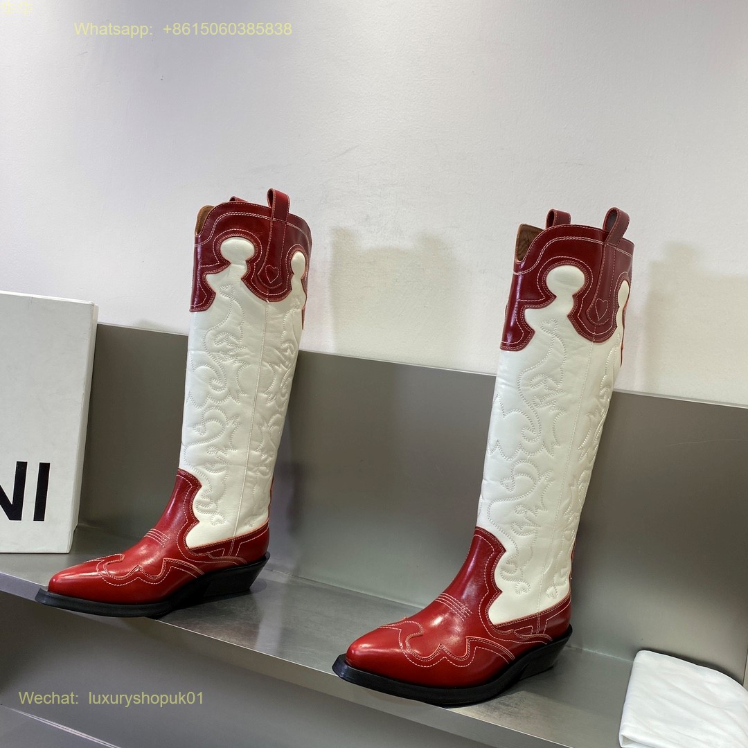 GANNI Leather cowboy boots pointed toe Women Shoes
