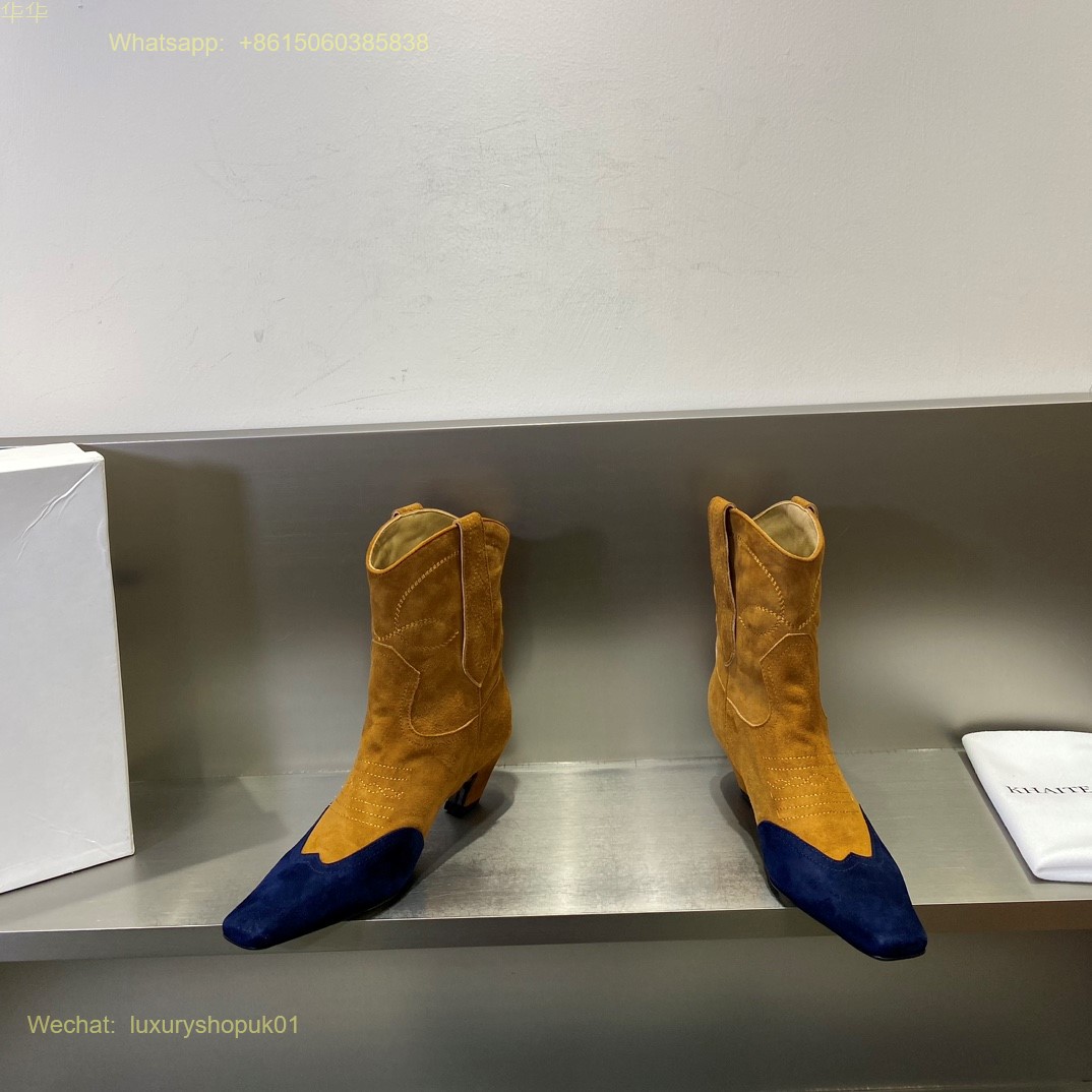 KHAITE Dallas suede Leather crystal Low Boots Women Shoes