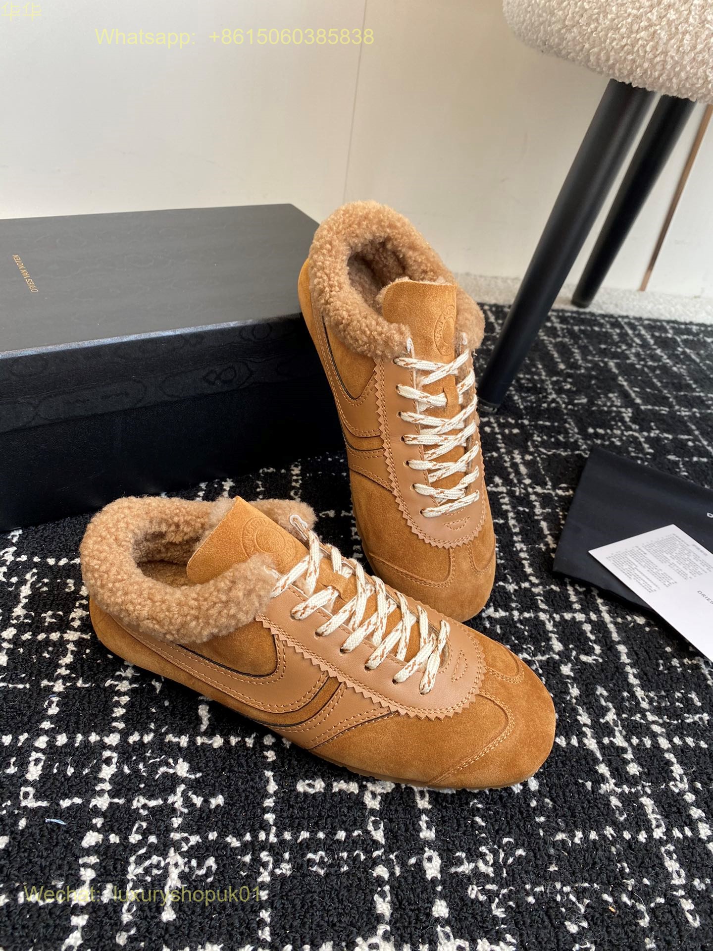 DRIES VAN NOTEN Fur Shearling Leather and suede sneakers Women Mens Shoes