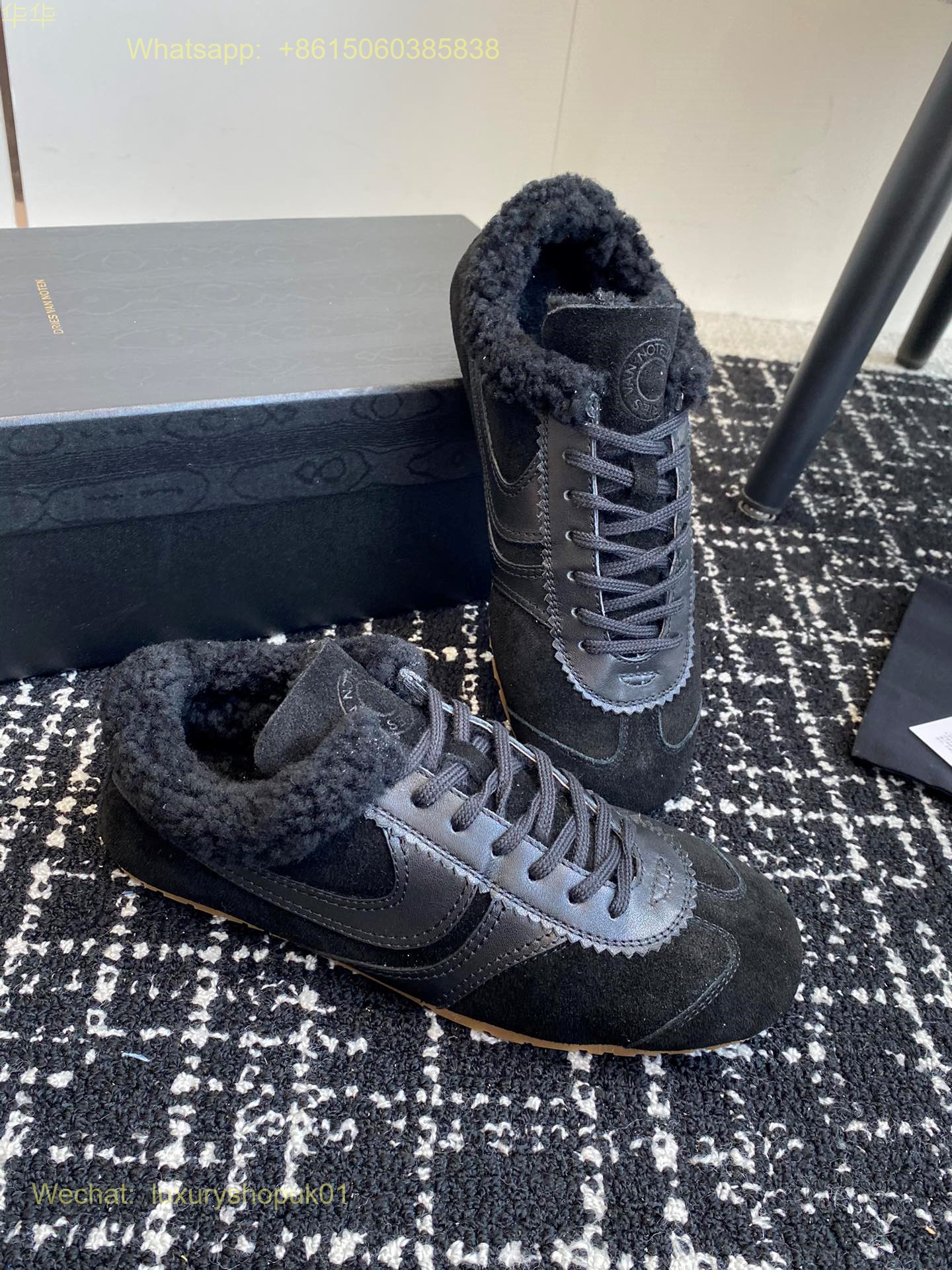 DRIES VAN NOTEN Fur Shearling Leather and suede sneakers Women Mens Shoes